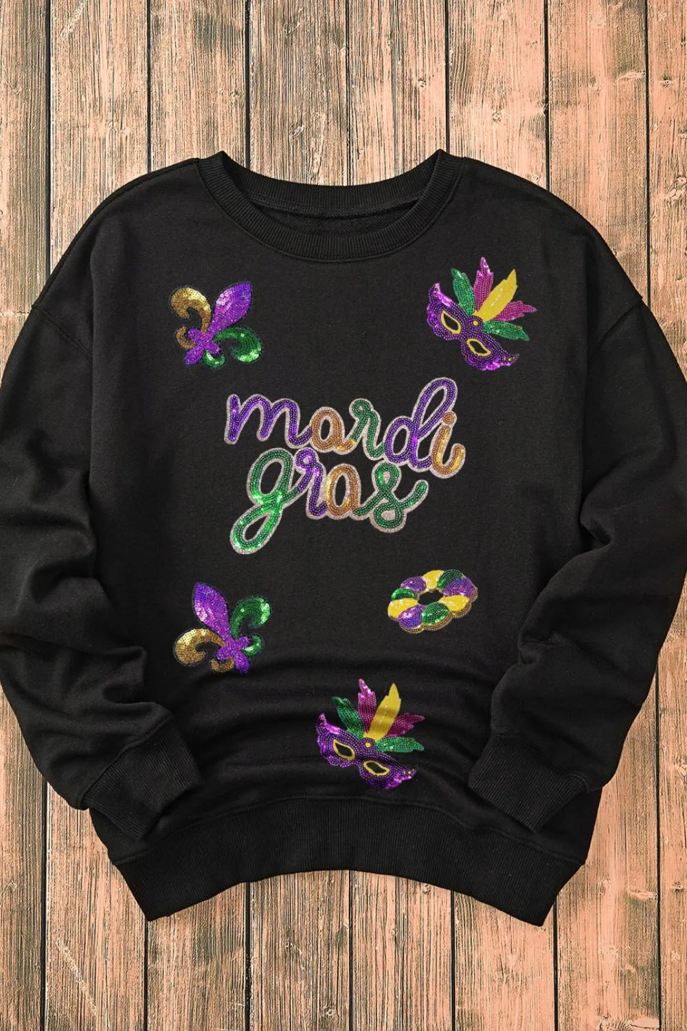 MARDI GRAS Sequin Round Neck Sweatshirt -