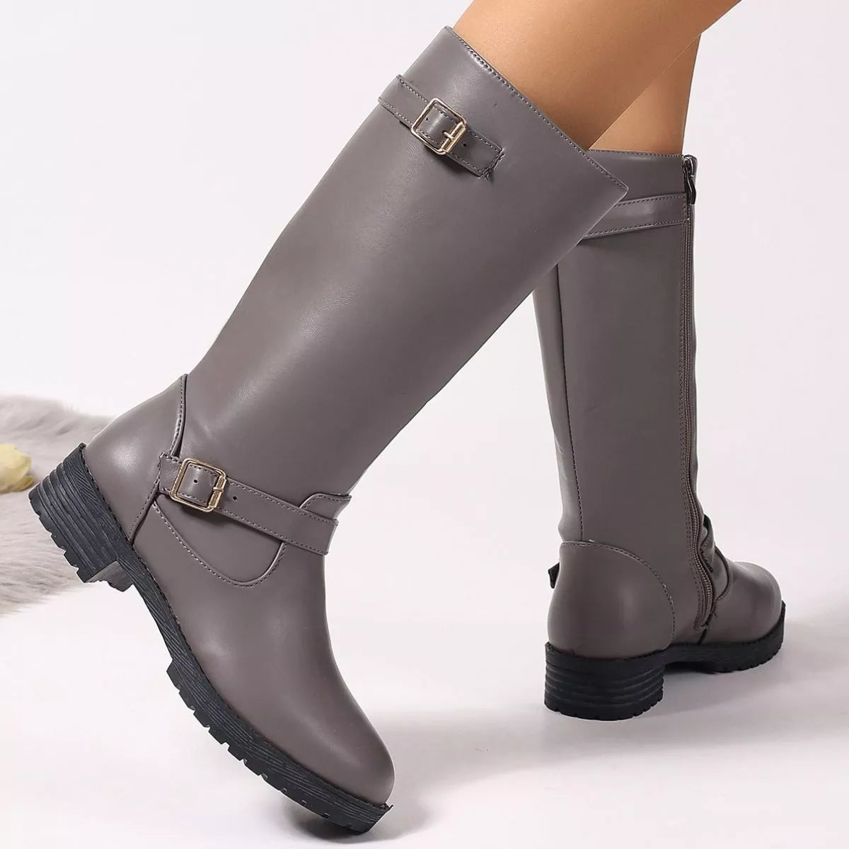 Round Toe Block Heels Boots -