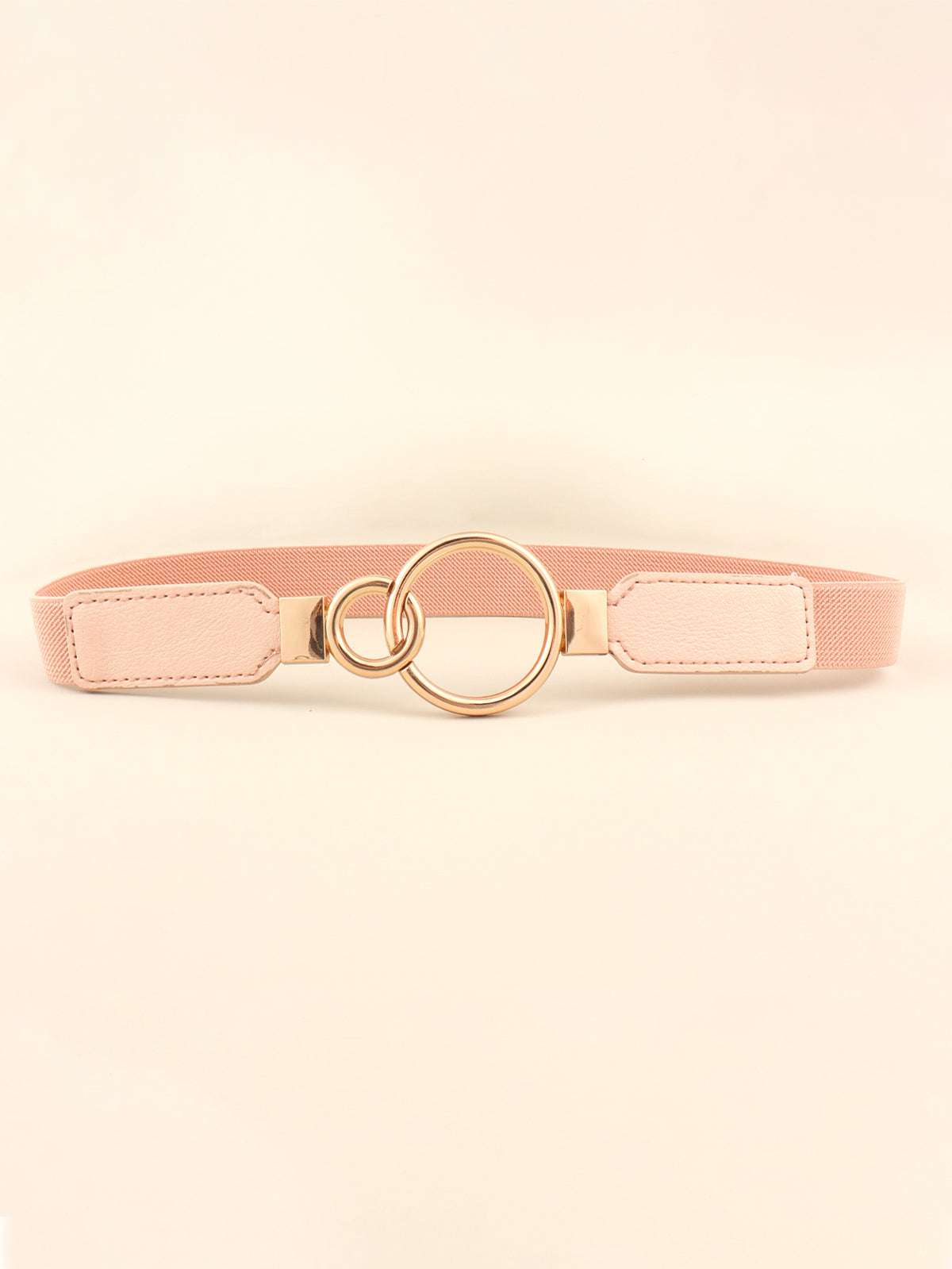 Double Ring Buckle Elastic PU Belt - Peach One Size