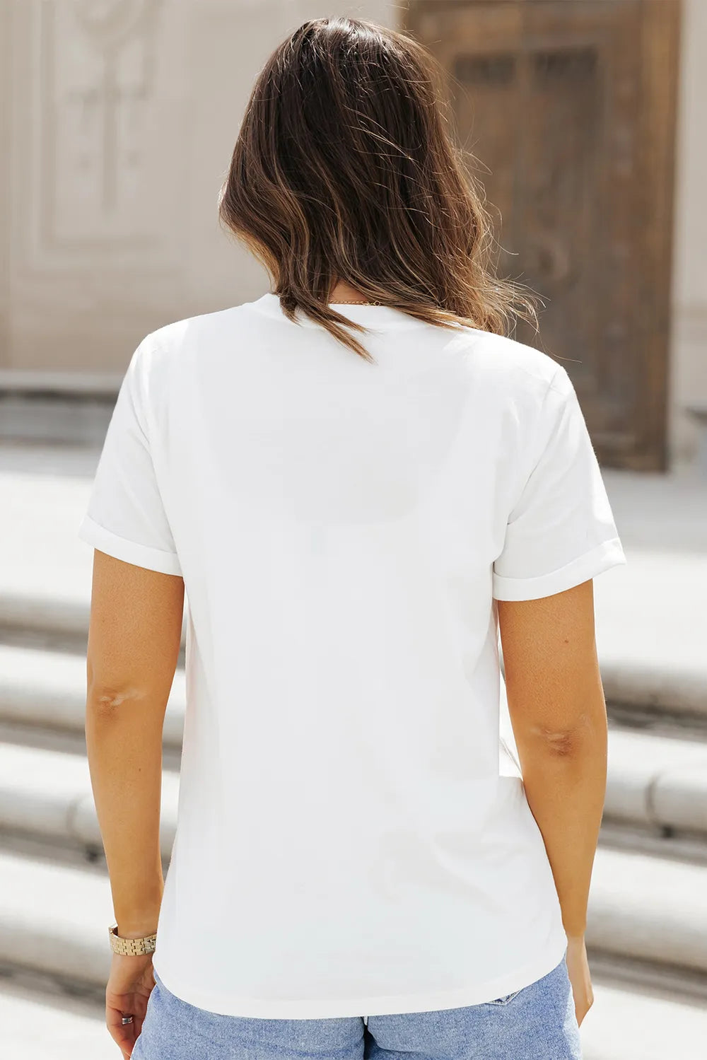Sequin Football Round Neck Short Sleeve T-Shirt -