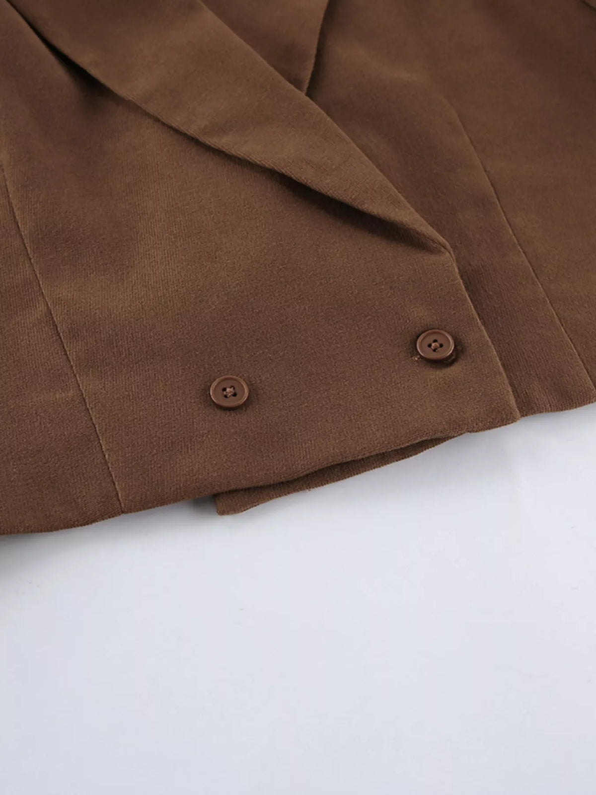 Double-Breasted Blazer and Asymmetrical Skirt Set -