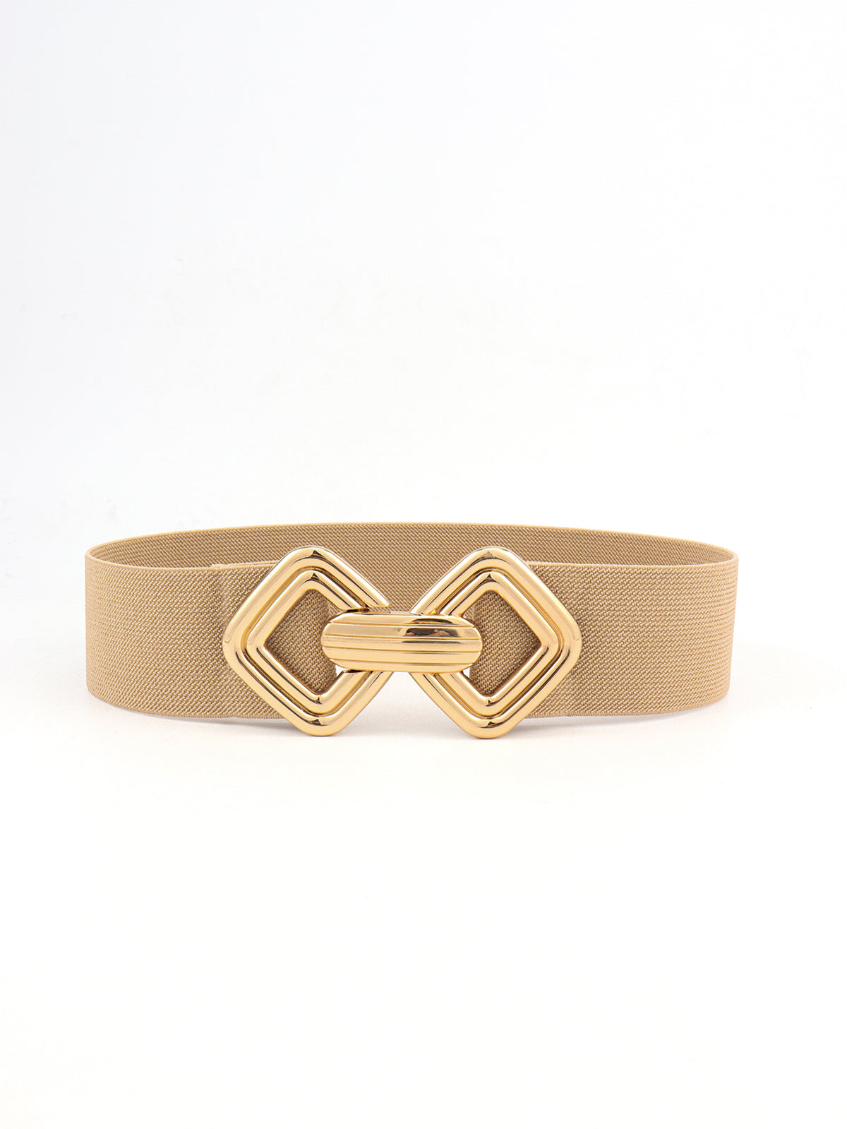 Geometric Buckle Elastic Wide Belt - Khaki One Size
