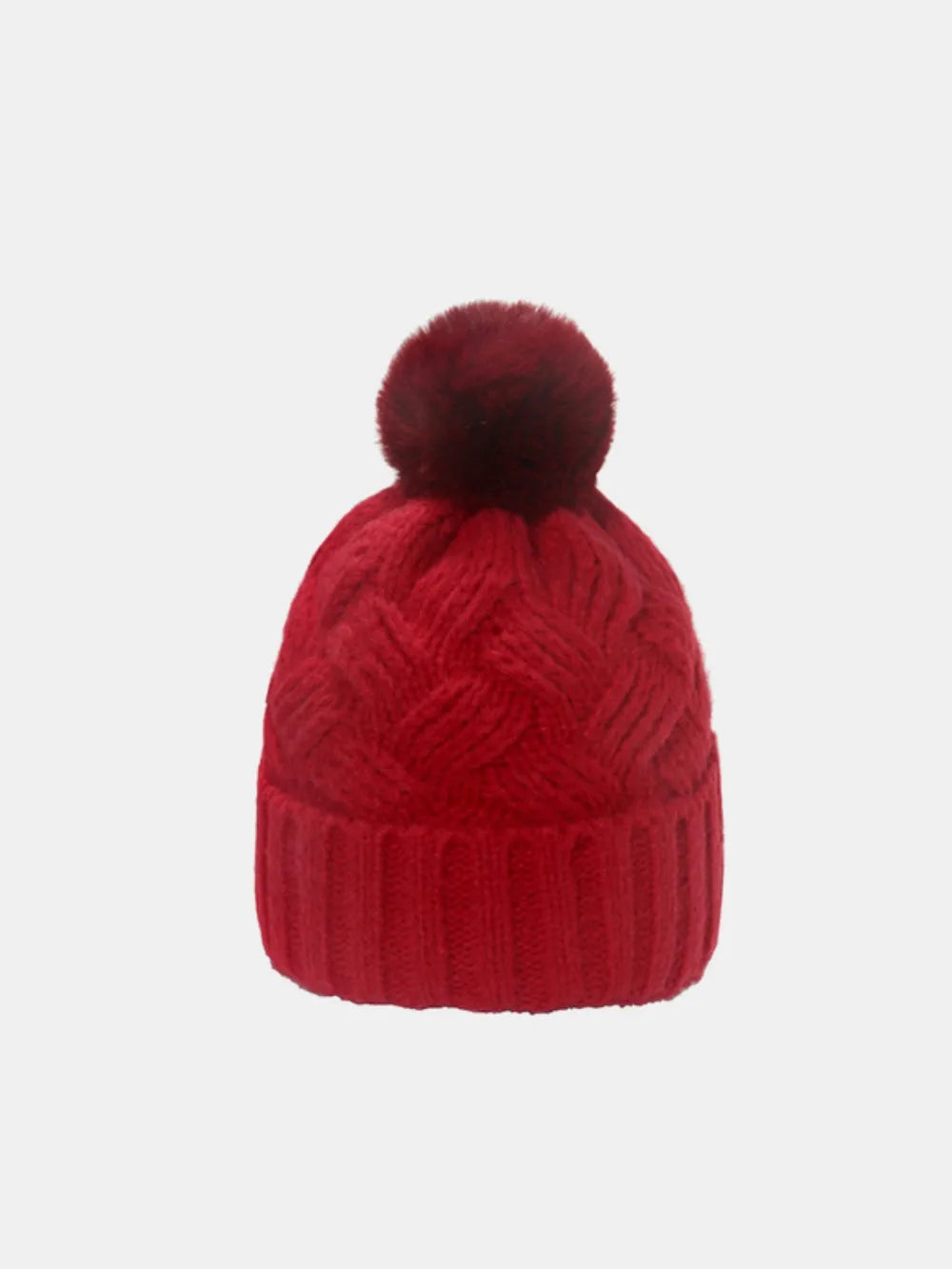 Roll Rim Cable-Knit Hat - Deep Red One Size