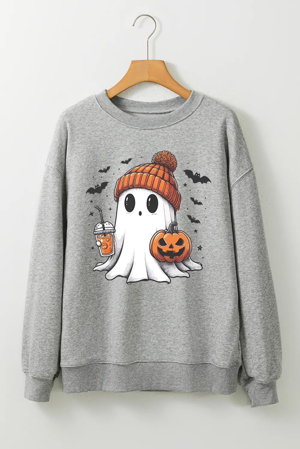 Ghost Round Neck Long Sleeve Sweatshirt - Gray