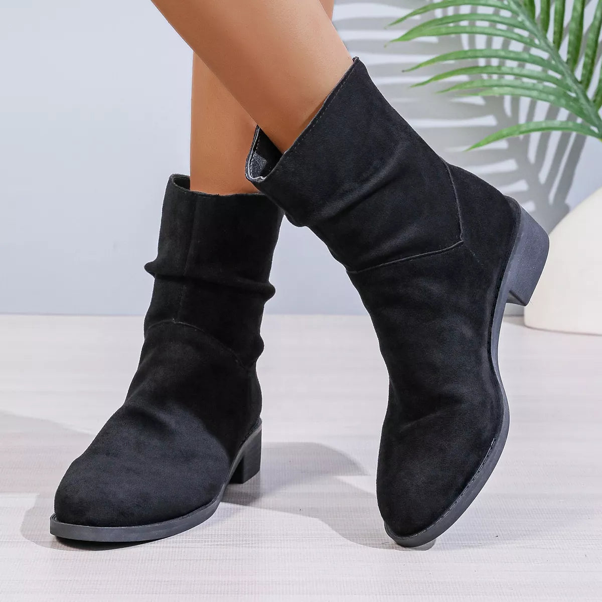Point Toe Block Heels Boots -