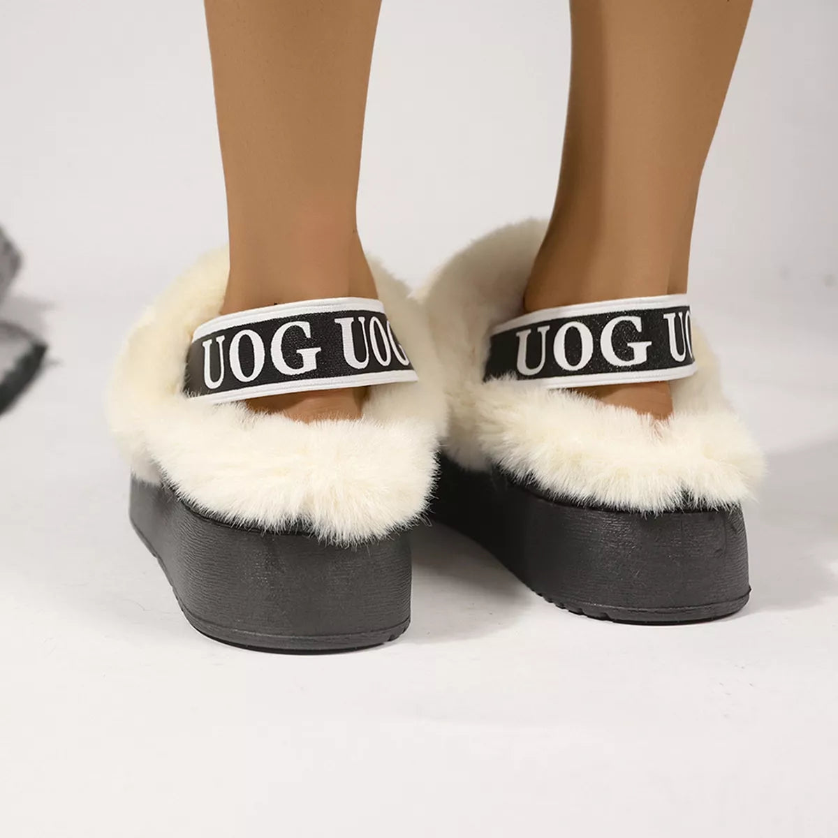 Round Toe Platform Ankle Slippers - Black