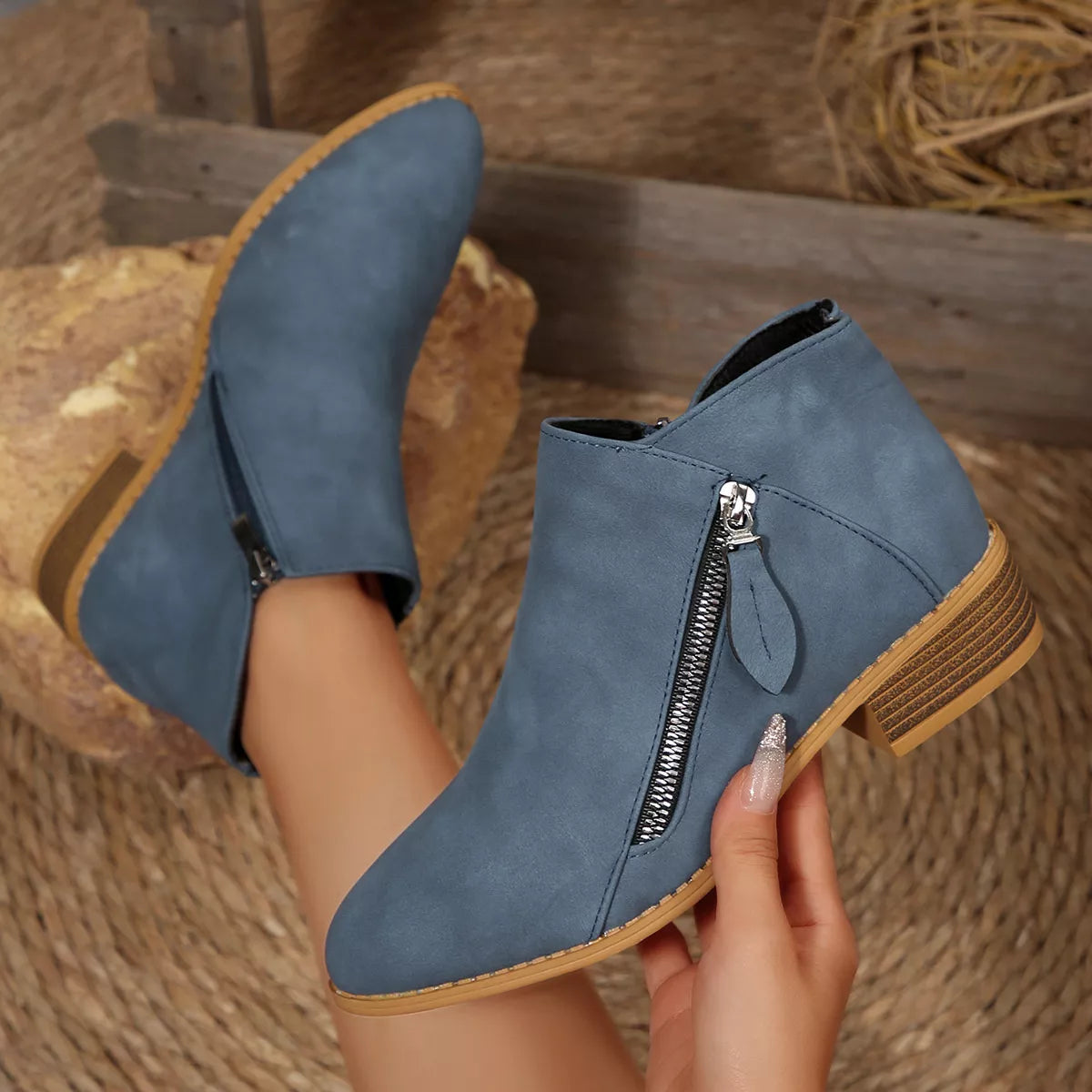 Block Heels Ankle Boots -