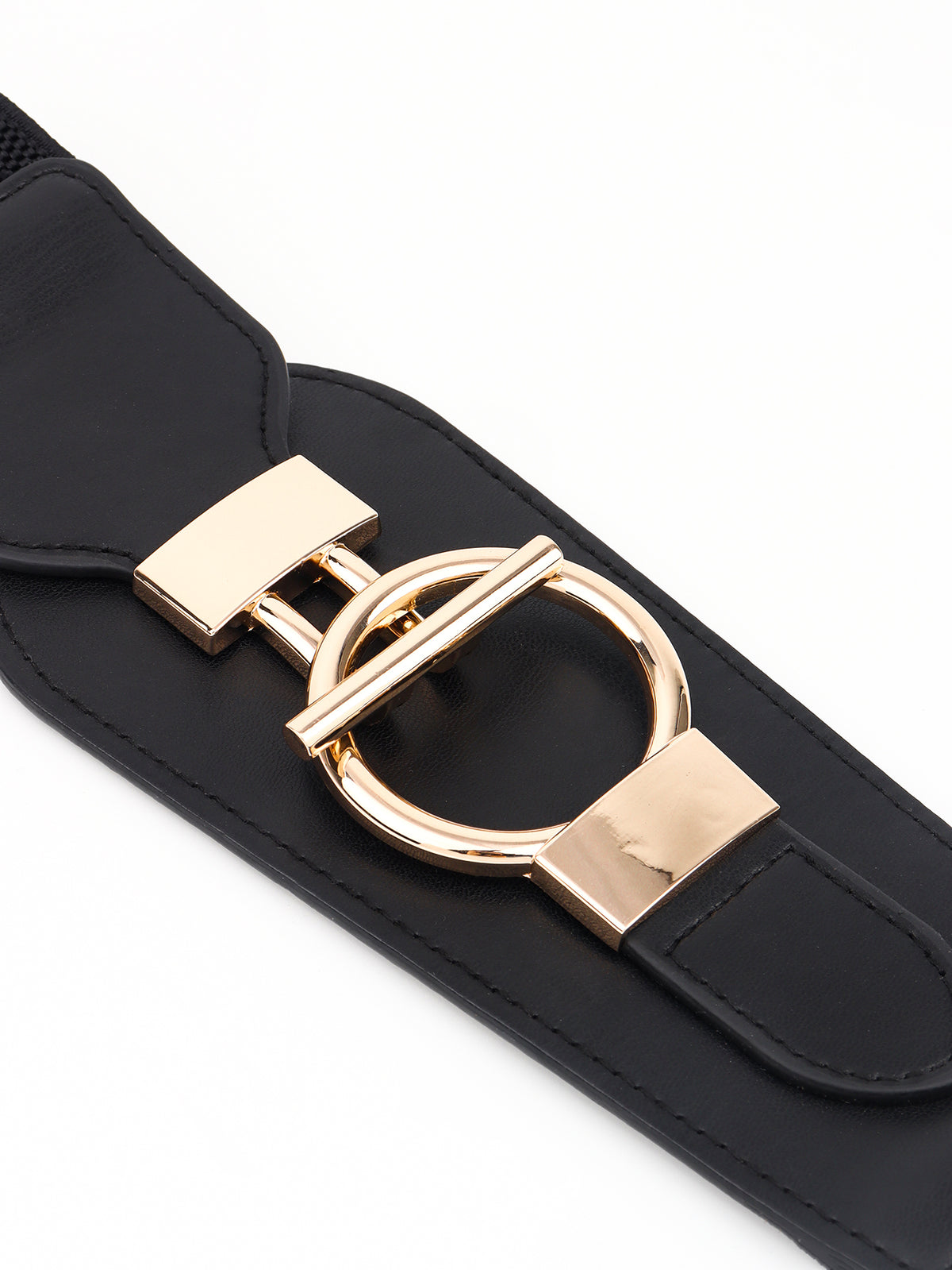 PU Elastic Wide Belt with Alloy Buckle -