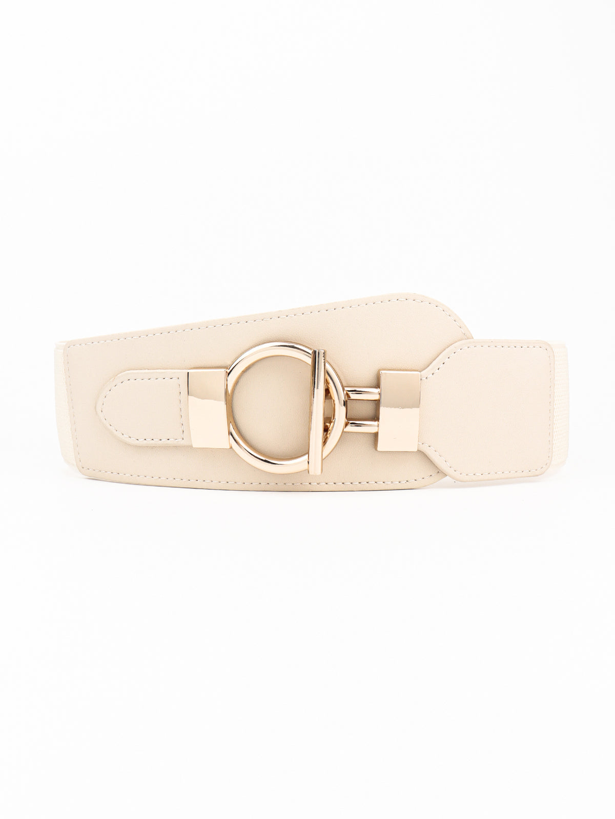 PU Elastic Wide Belt with Alloy Buckle - Cream One Size