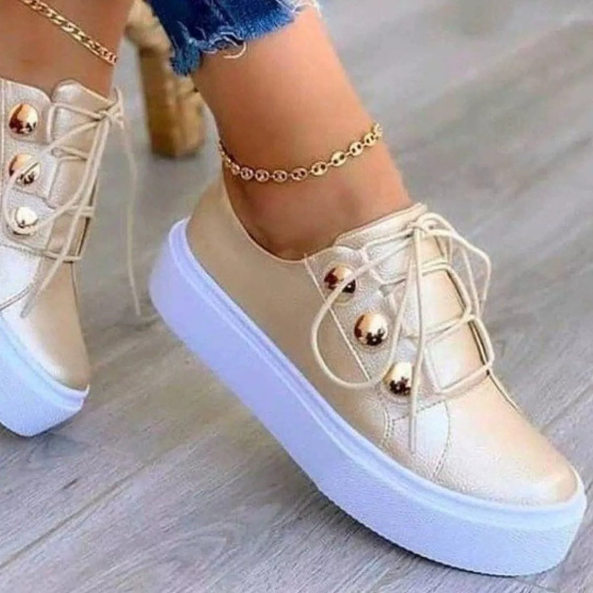 Round Toe Platform Sneakers -