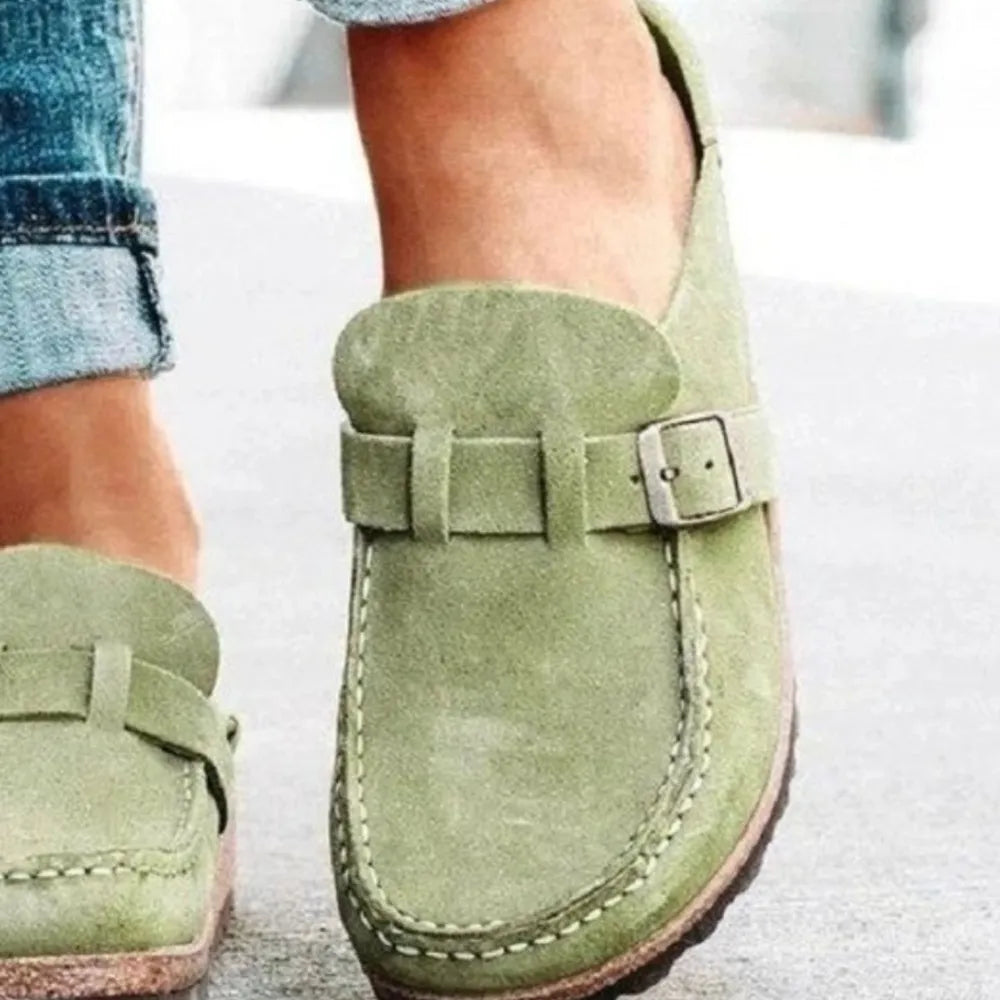 Round Toe Low Heel Buckle Loafers -