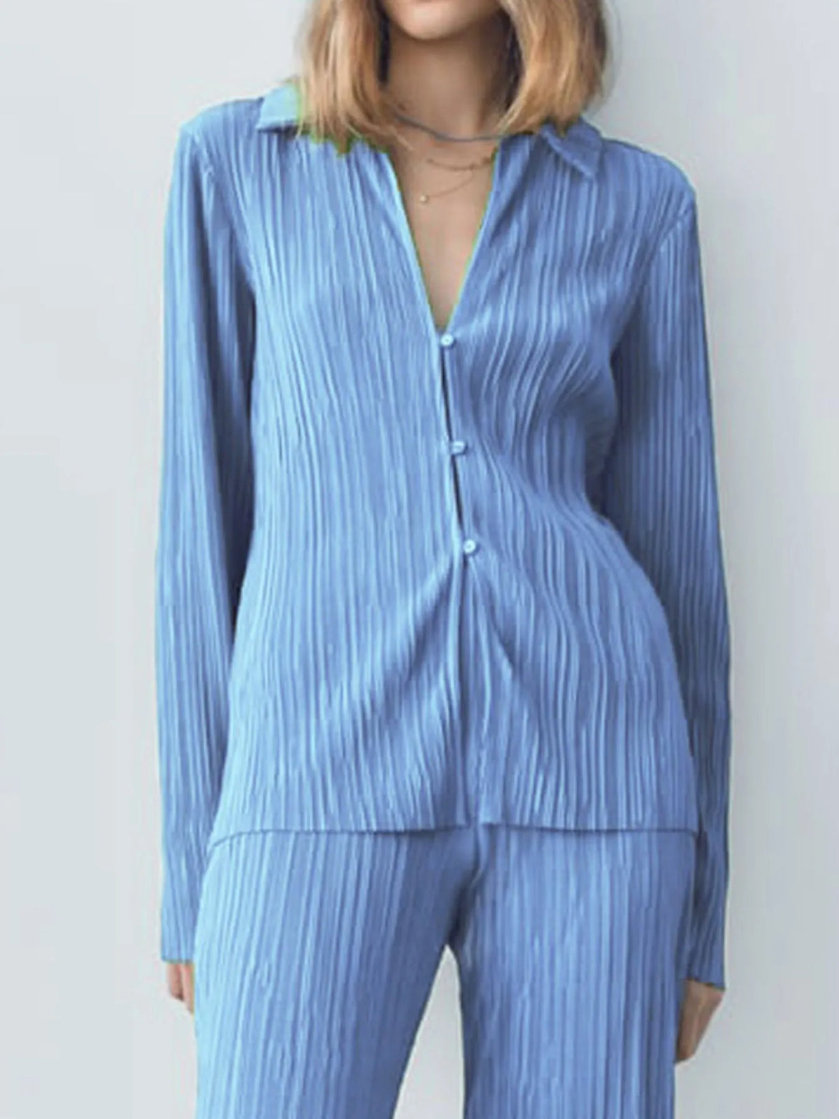 Texture Long Sleeve Top and Pants Lounge Set -