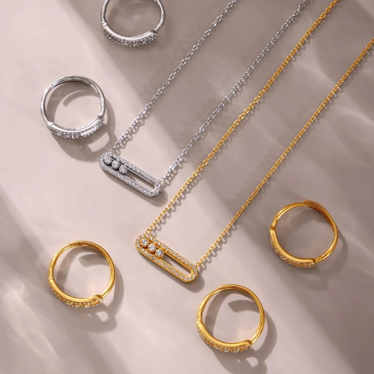 Moving Crystal Bar Necklace and Ring Jewelry Set -