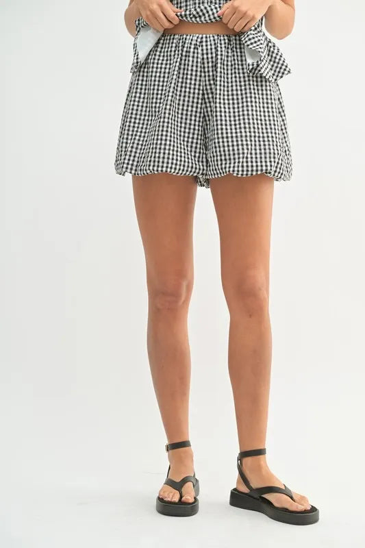 Gingham Tube Top and Shorts Set - Black