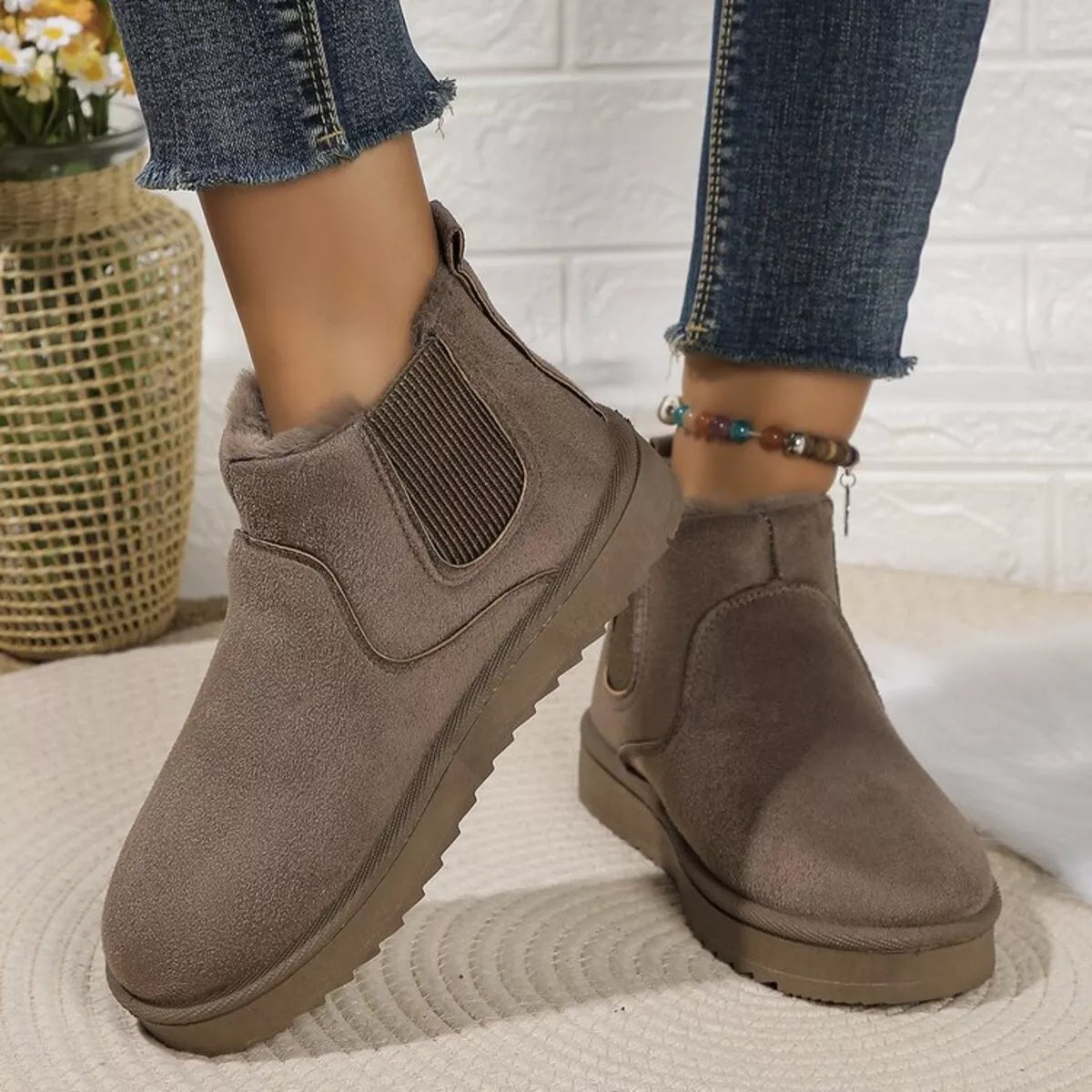 Round Toe Platform Boots - Khaki