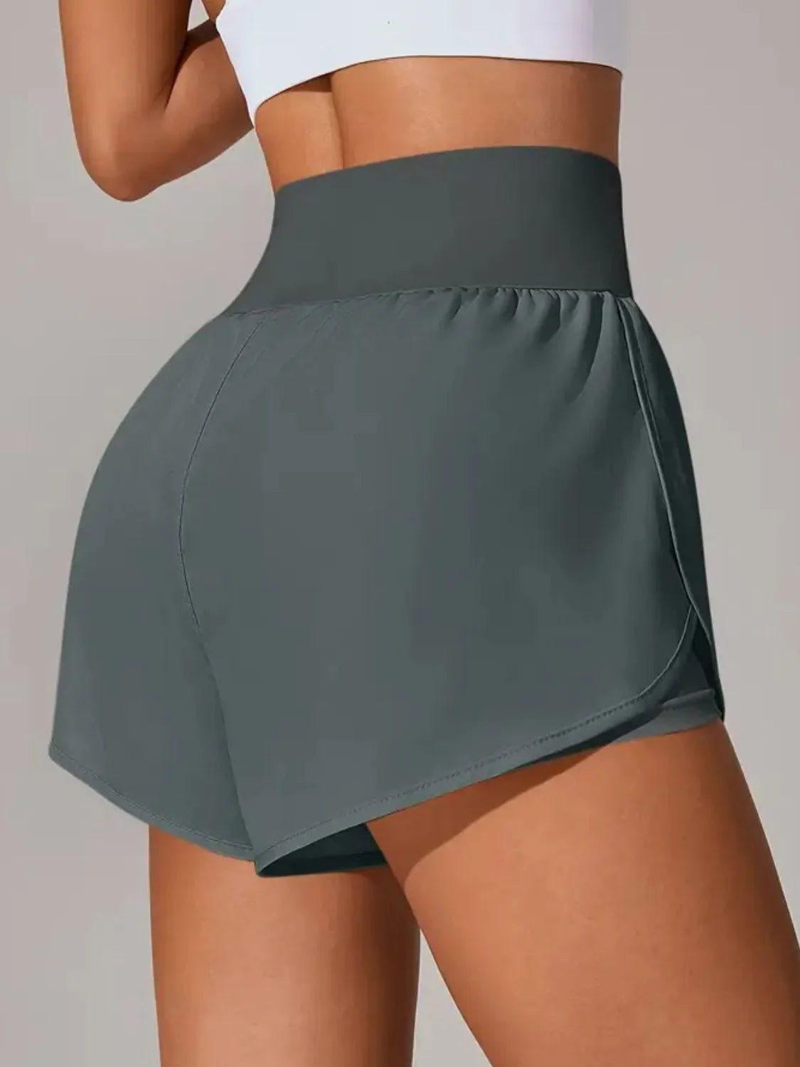 Pocketed High Waist Active Shorts - Dark Gray