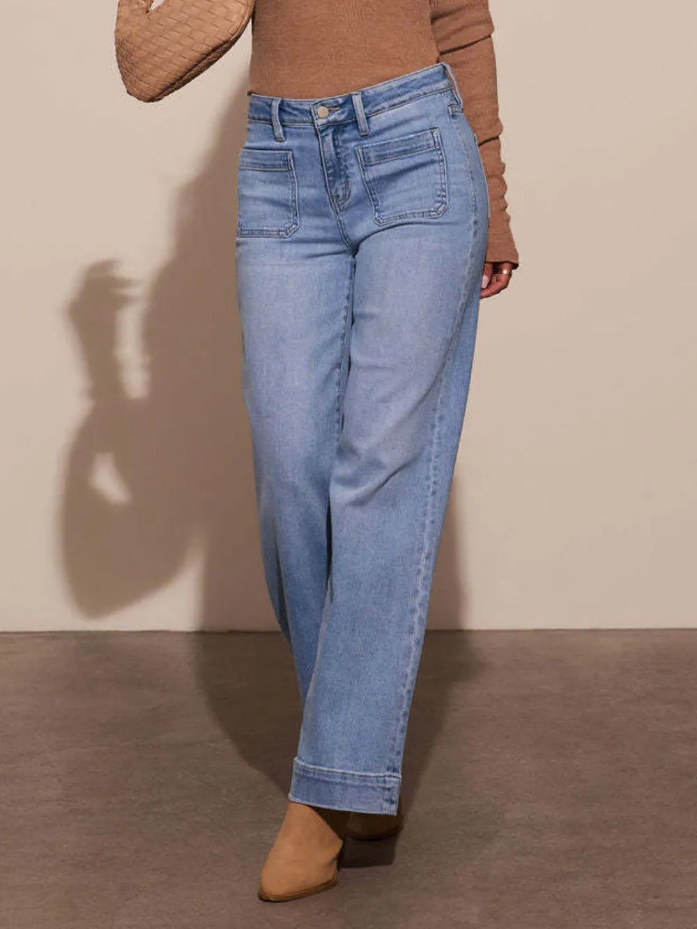 High Rise Patch Wide Leg Jeans -