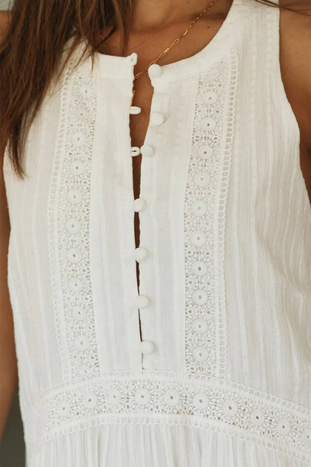Half Button Sleeveless Mini Dress -