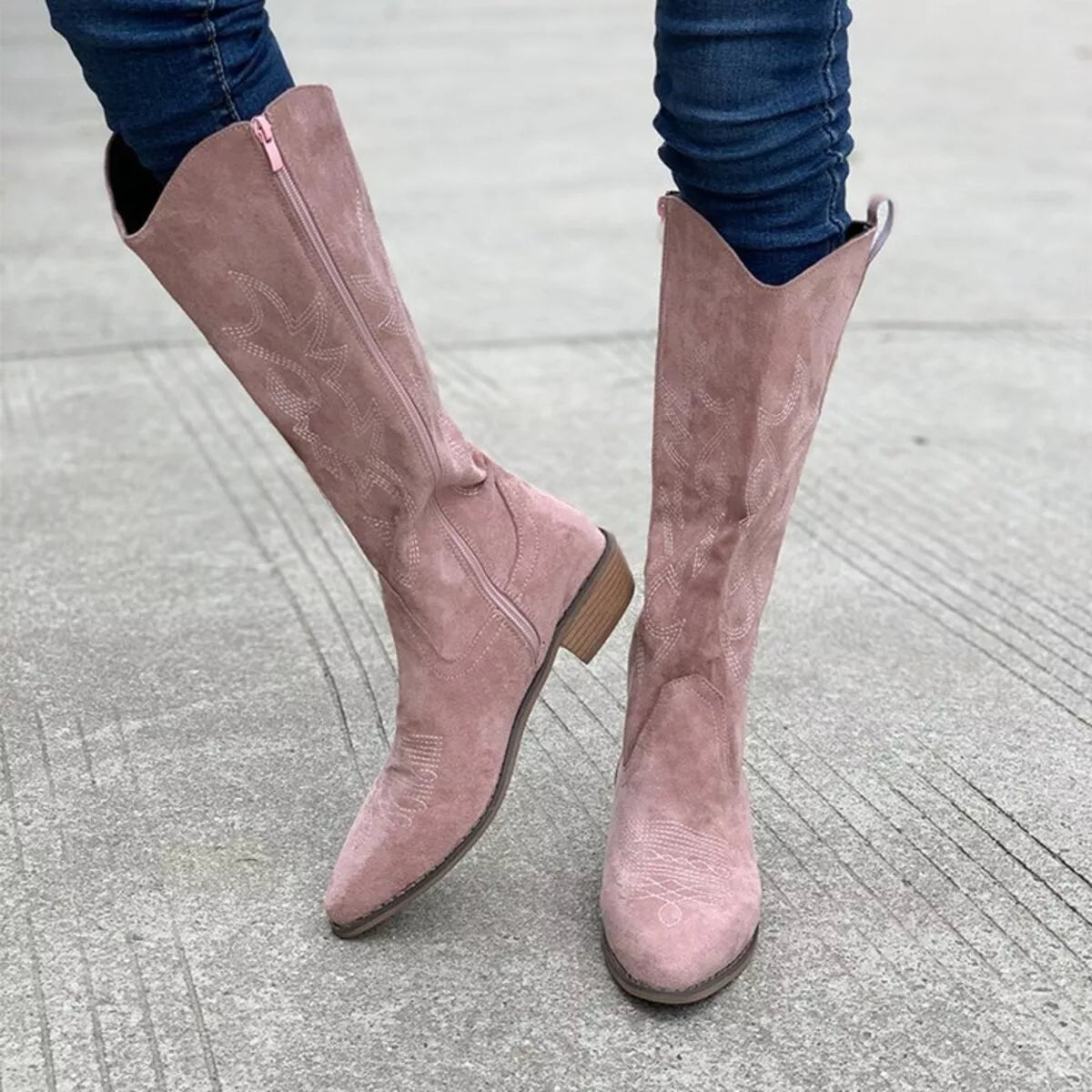 Point Toe Block Heels Boots -