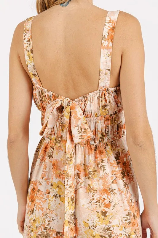 Flower Print Gathered Bust Sleeveless Jumpsuit - Ginger