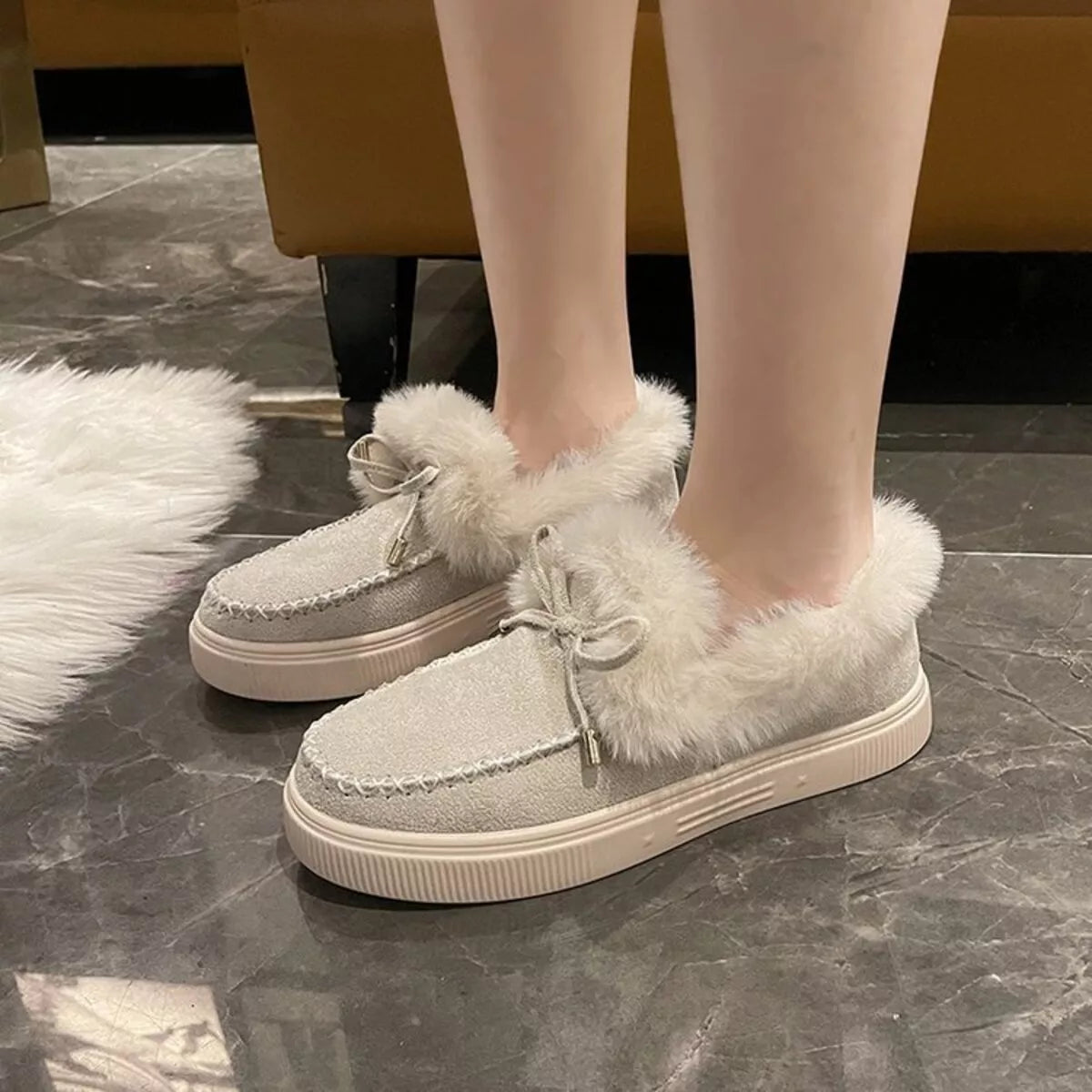 Fuzzy Round Toe Slip-Ons -