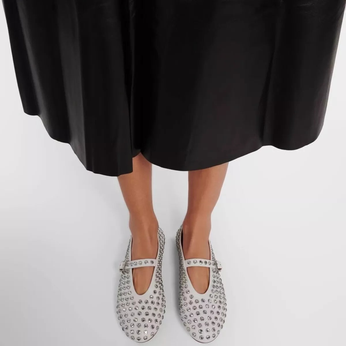 Studded Round Toe Slip-Ons - White