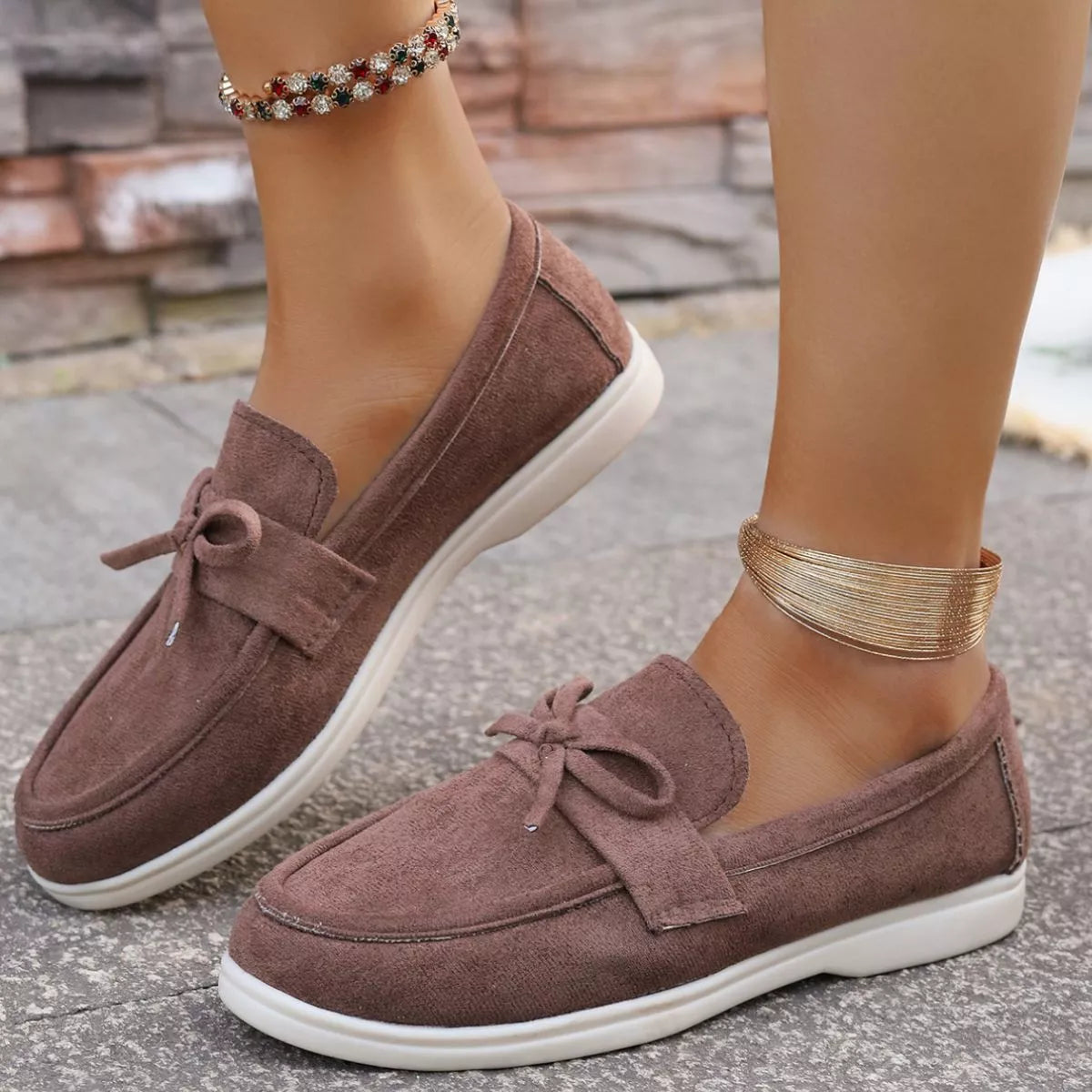 Bow Round Toe Slip-Ons -