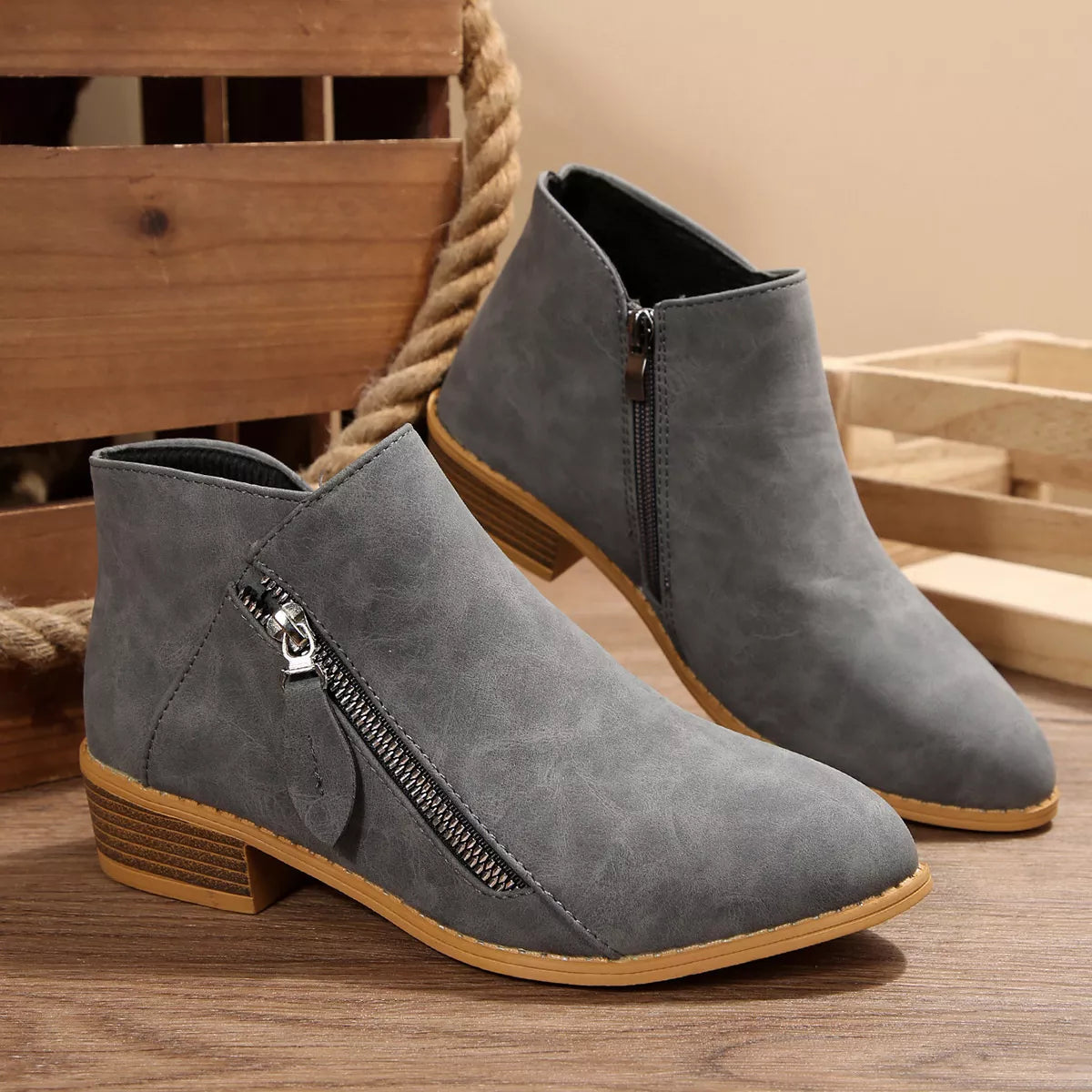 Block Heels Ankle Boots -