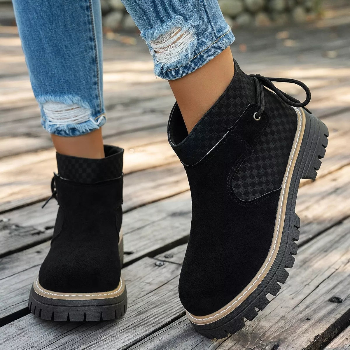 Block Heel Ankle Boots - Black