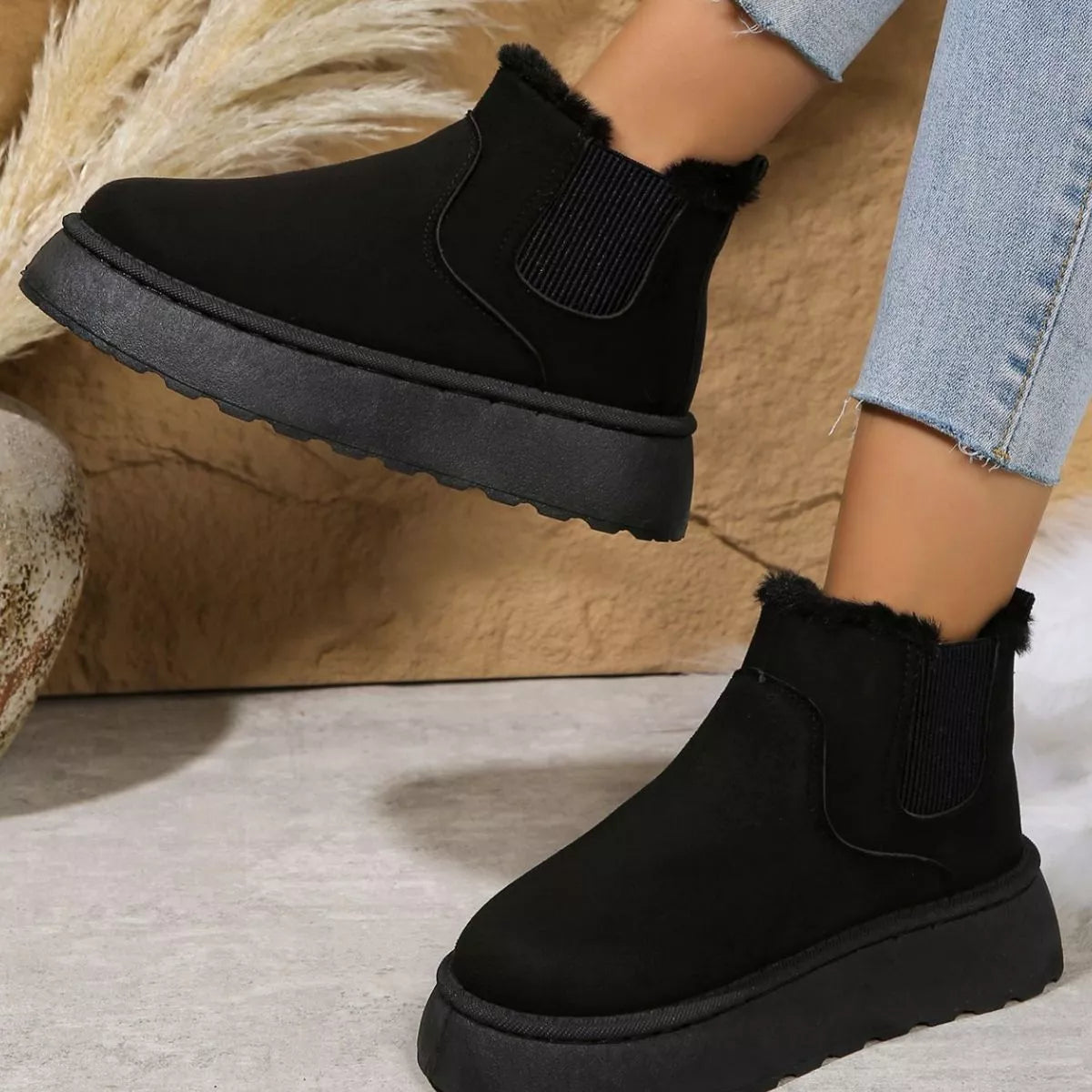 Round Toe Platform Ankle Boots -