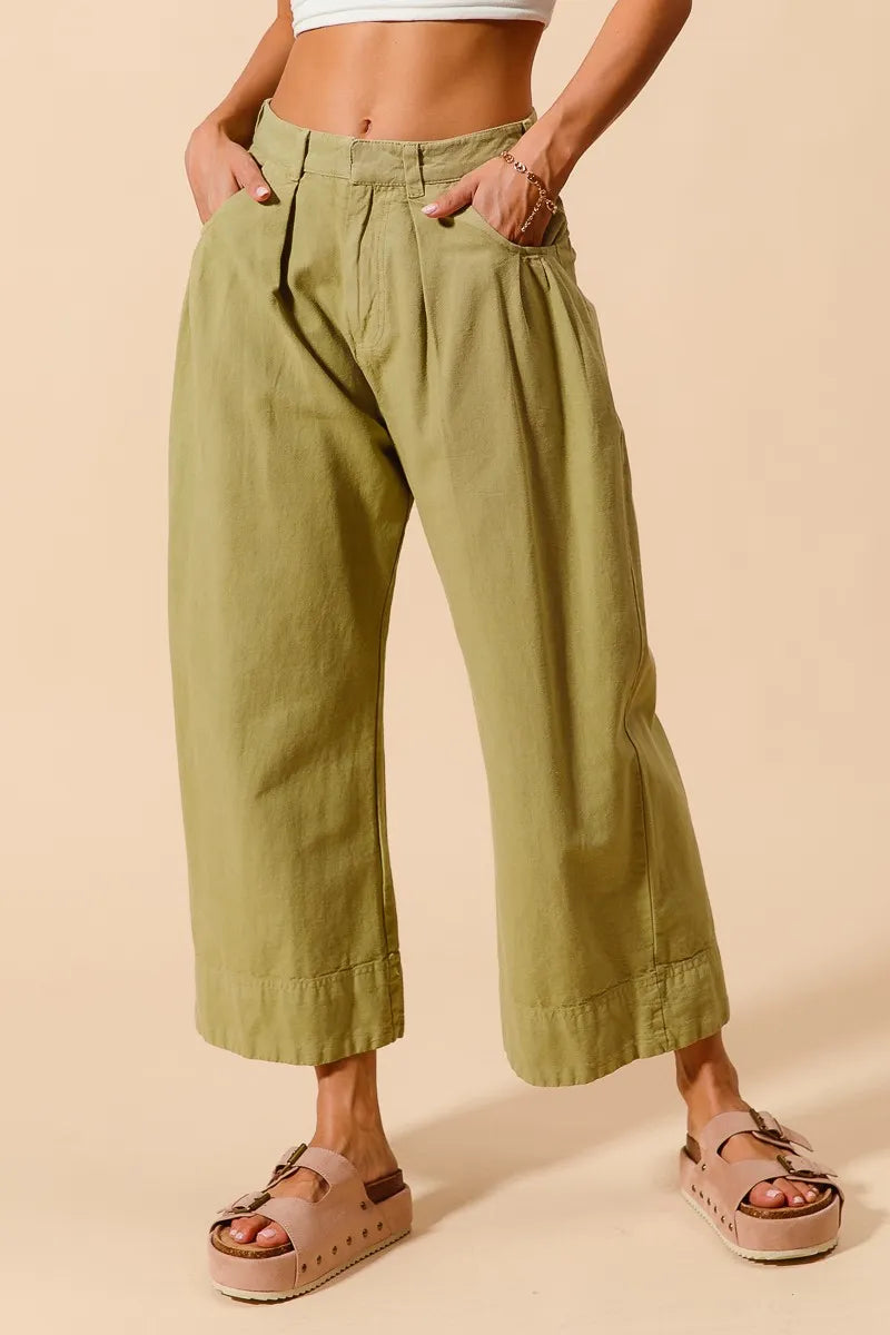 Mid Rise Wide Leg Chino Pants -