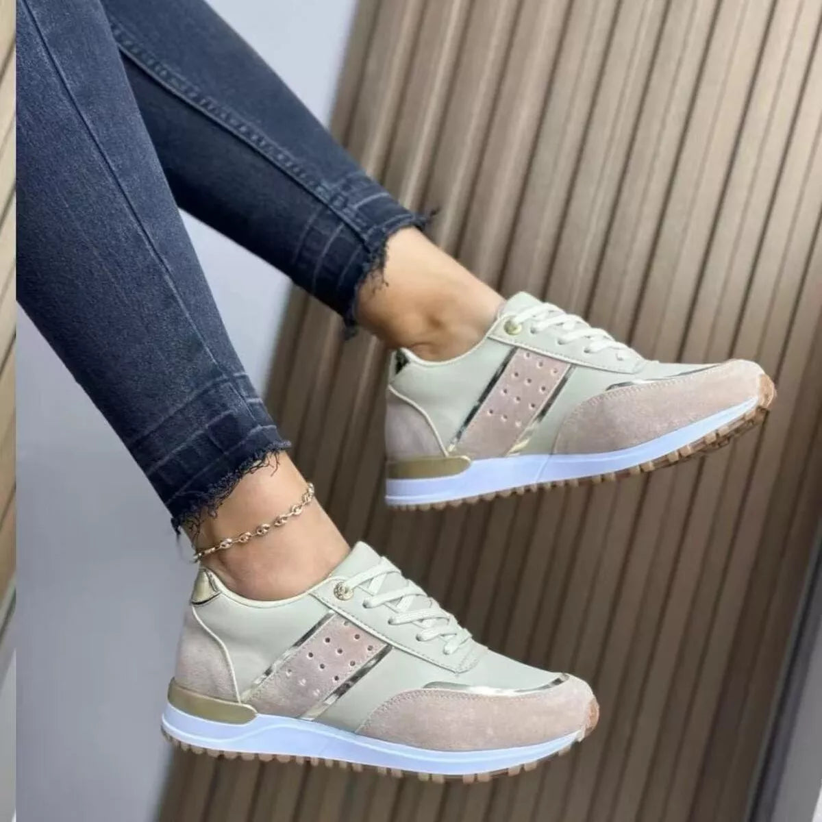 Round Toe Lace Up Athletic - Apricot