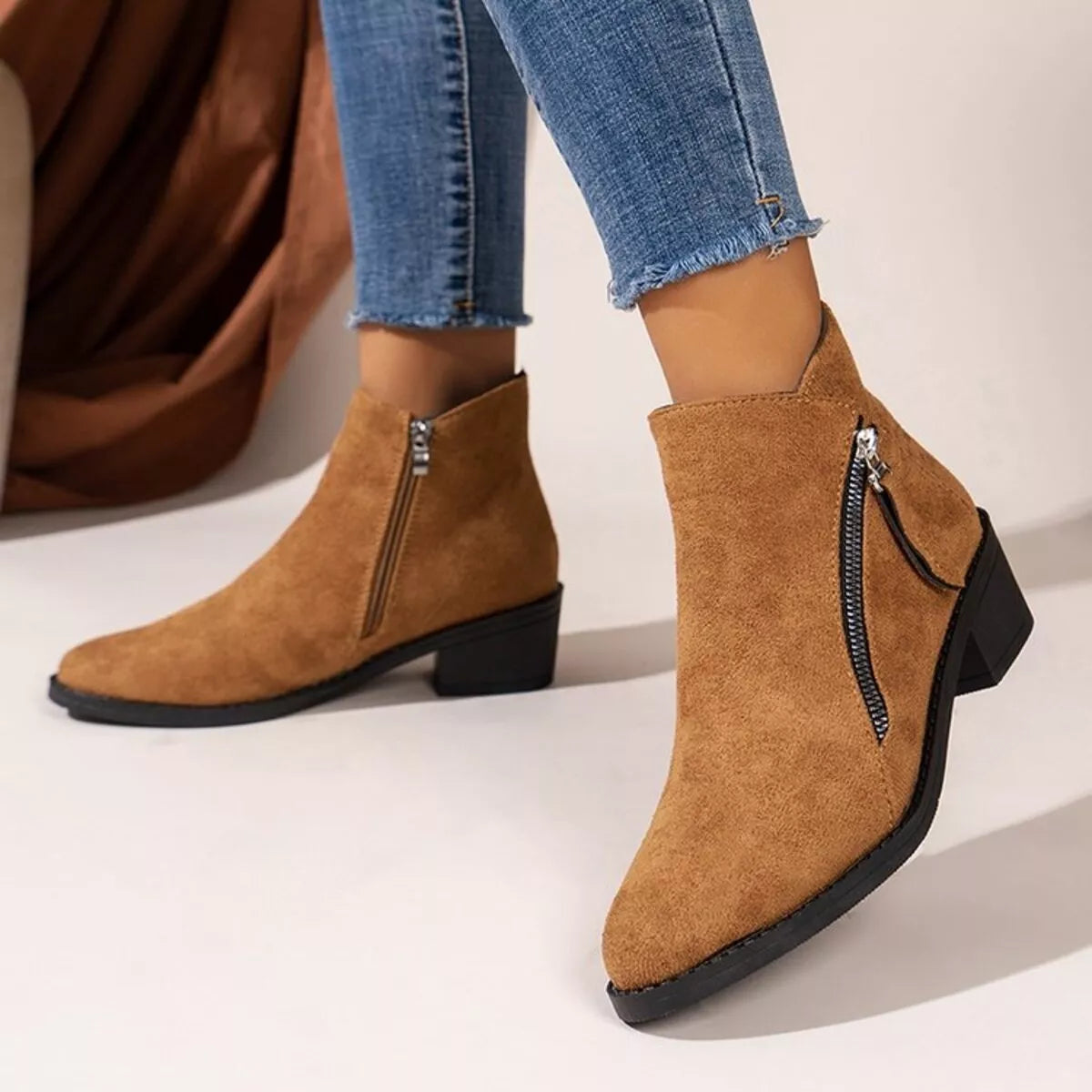 Point Toe Block Heels Boots -