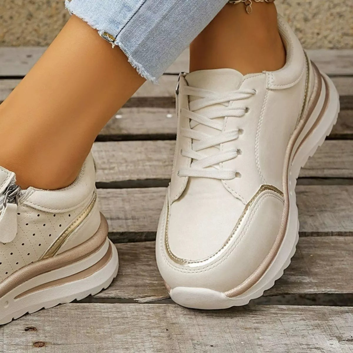 Round Toe Lace Up Sneakers -