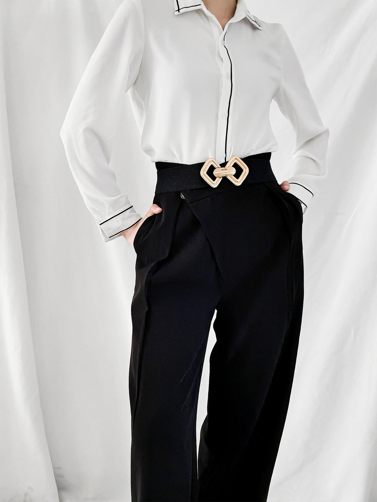 Geometric Buckle Elastic Wide Belt -