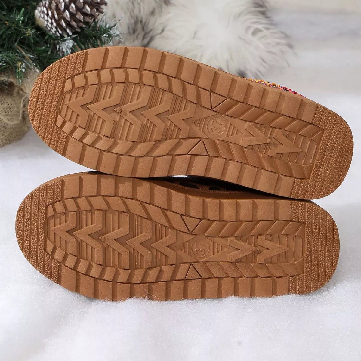 Leopard Print Plush Lined Warm Slip-Ons - Brown