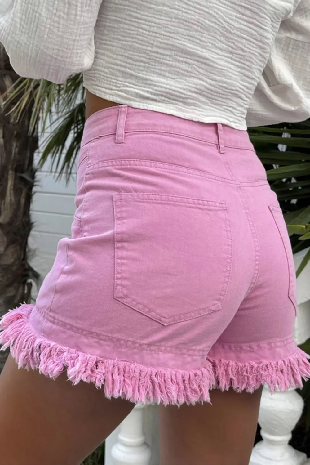 Raw Hem High Waist Denim Shorts -