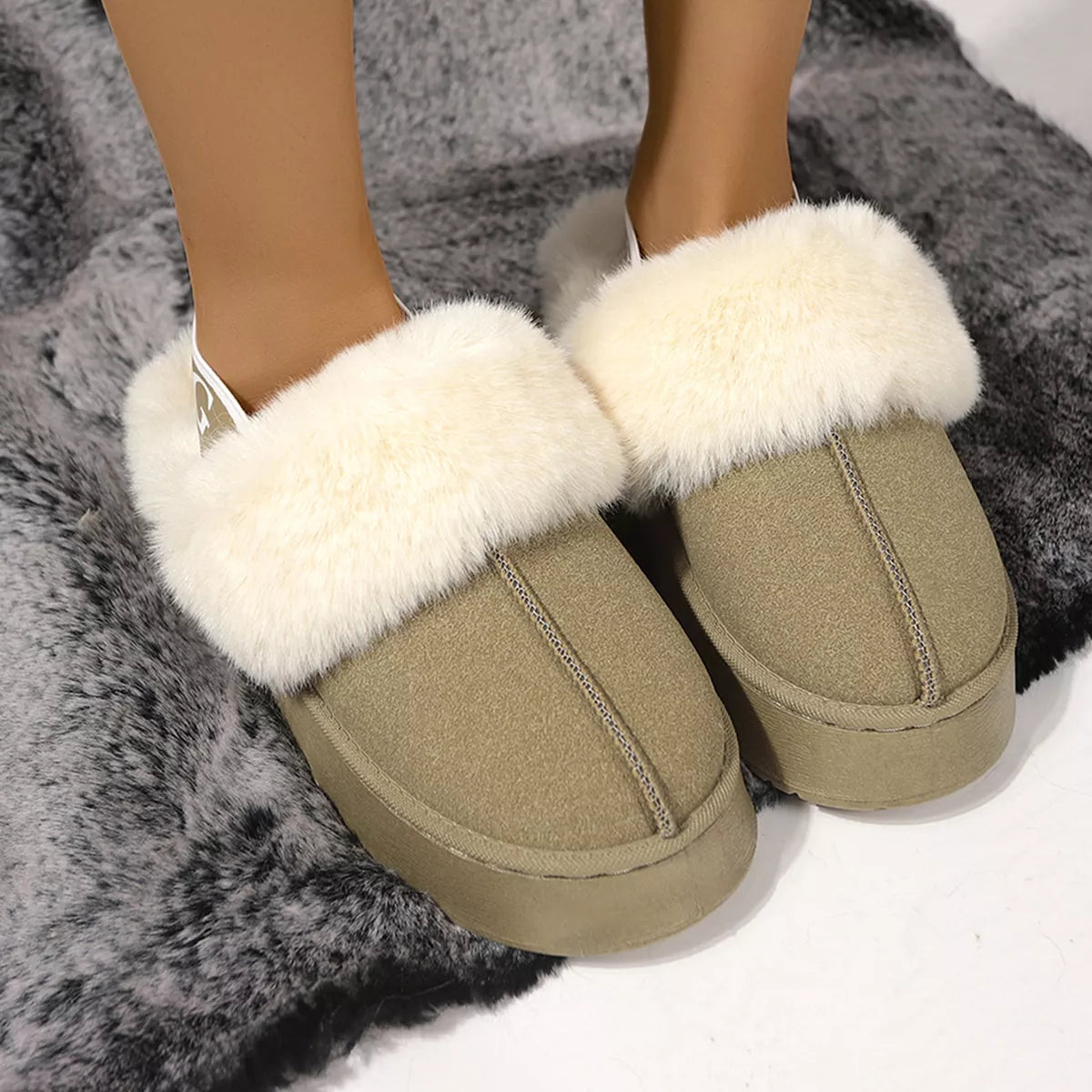 Round Toe Platform Ankle Slippers - Sage
