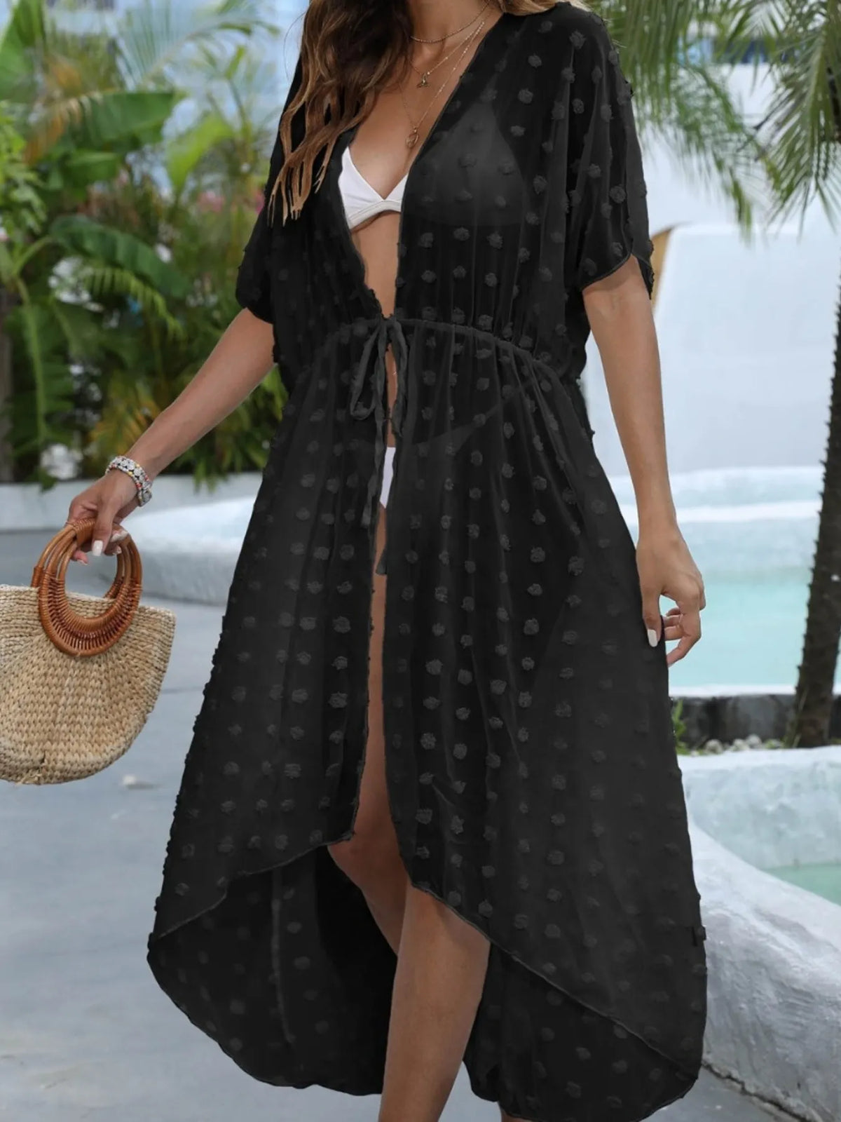 Swiss Dot Sheer Beach Cover-Up Maxi Dress -