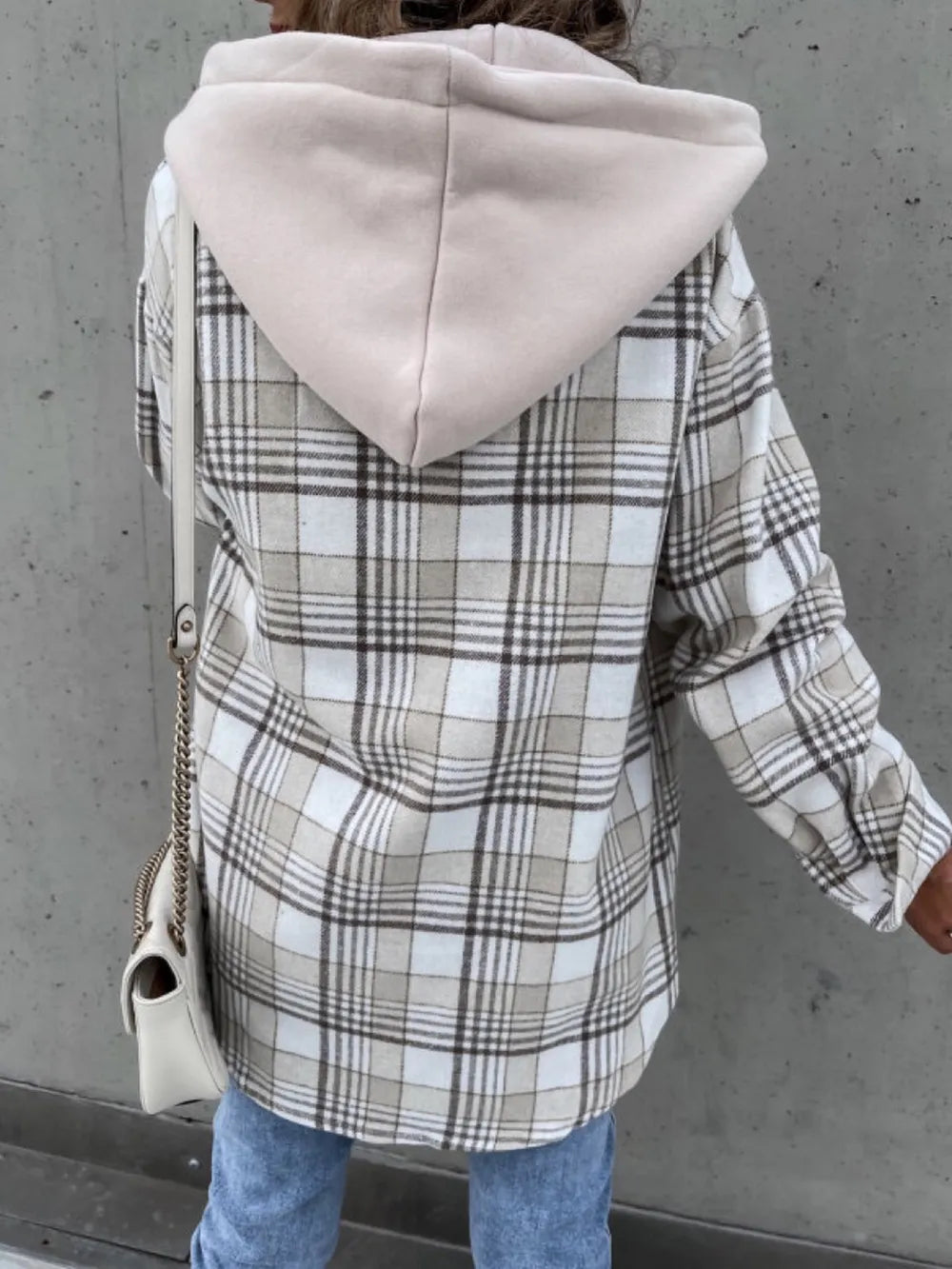 Plaid Button Up Jacket - Light Gray