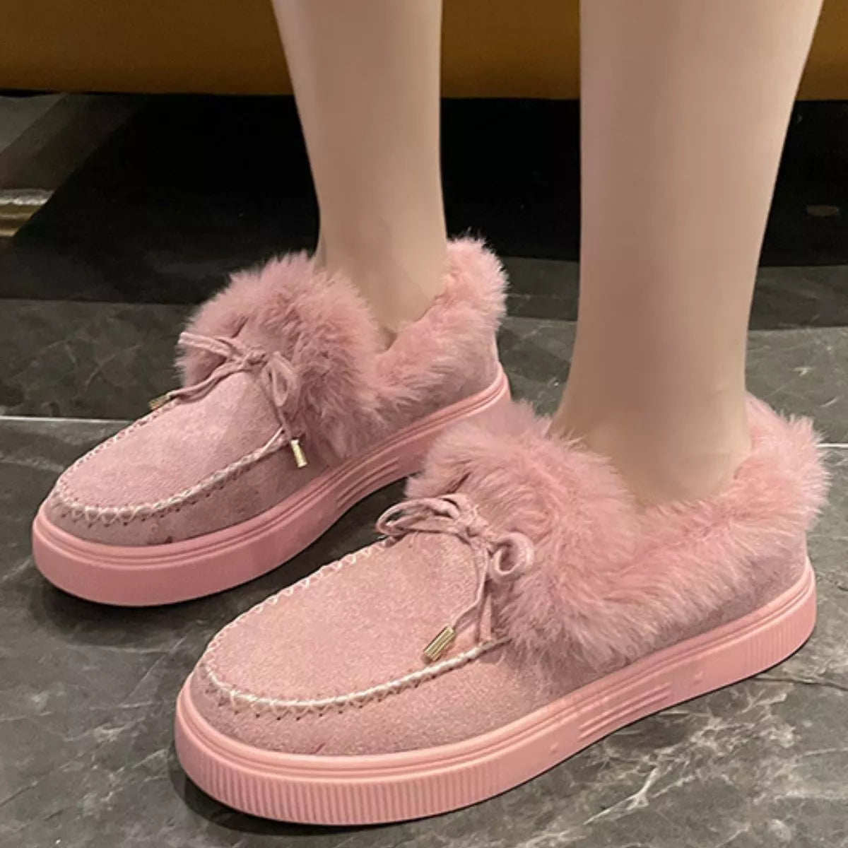 Fuzzy Round Toe Slip-Ons -