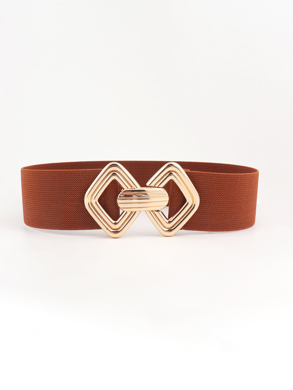 Geometric Buckle Elastic Wide Belt - Chestnut One Size