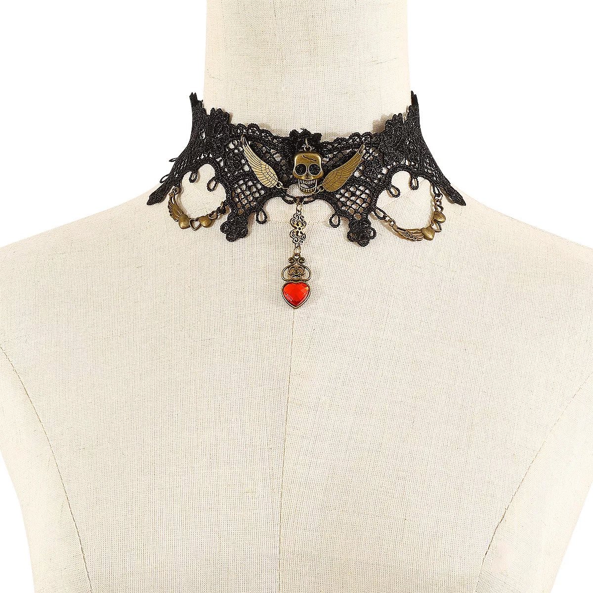 Lace Skull Necklace and Earrings Jewelry Set -