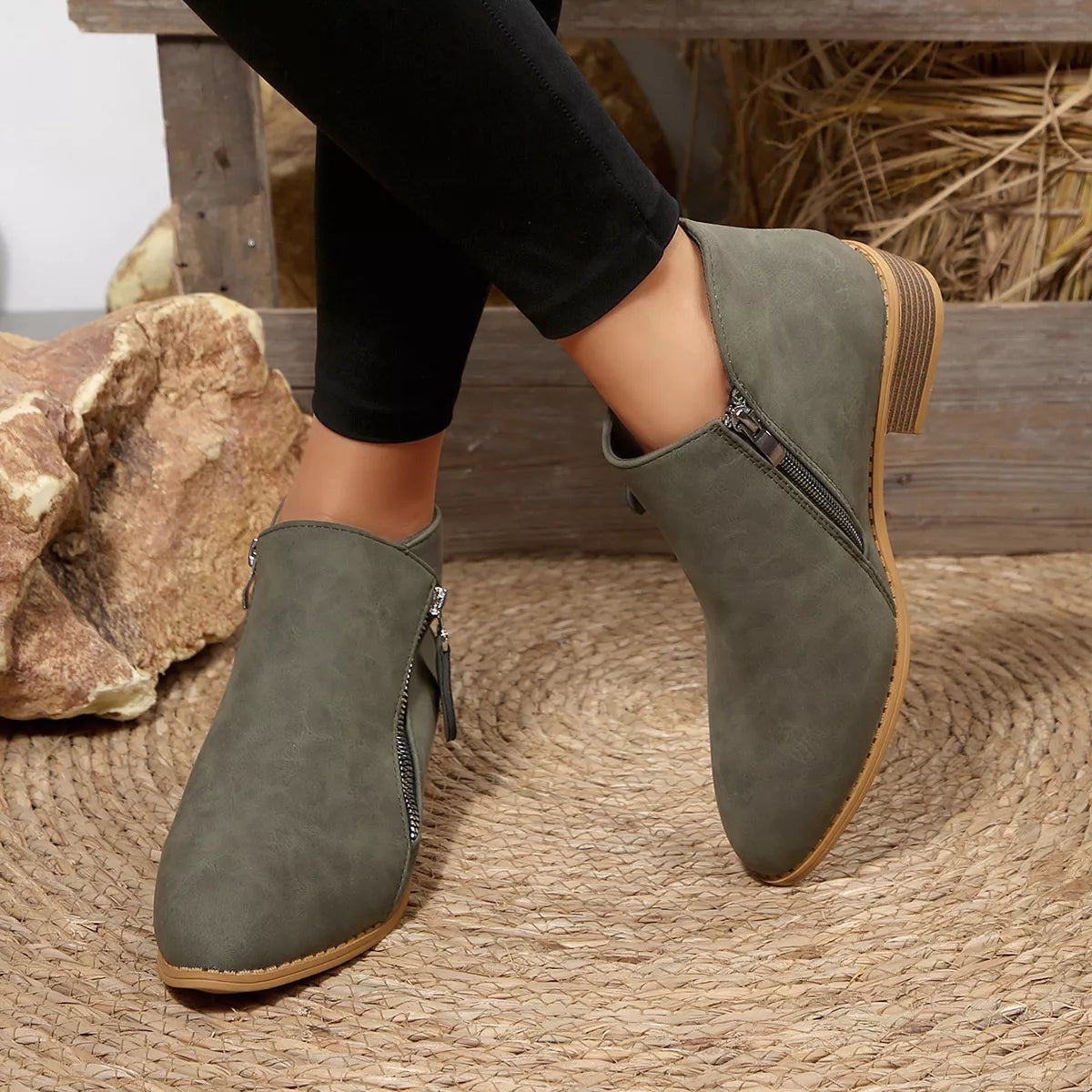 Block Heels Ankle Boots -