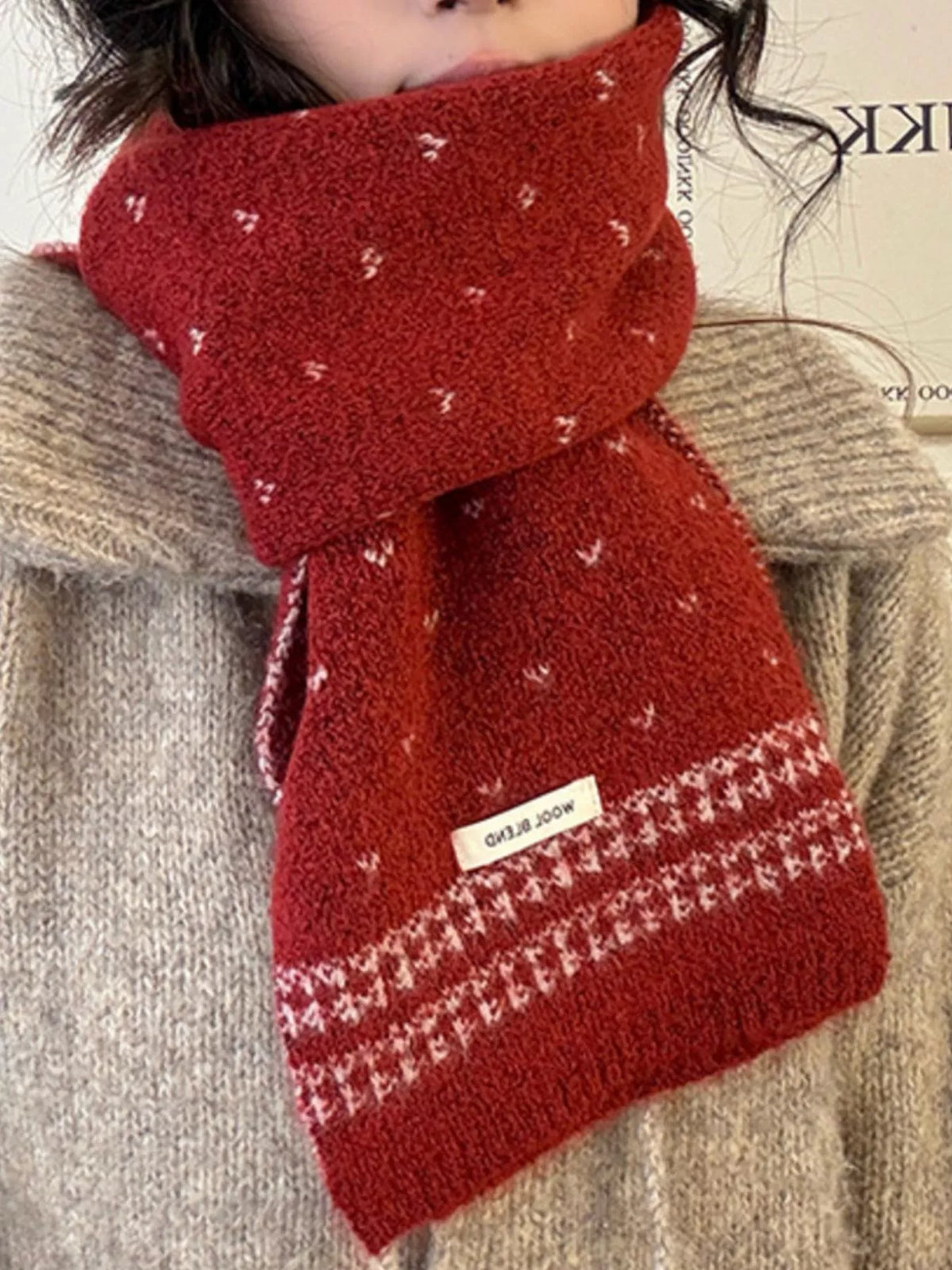 Winter Warm Knitted Scarf - Red One Size