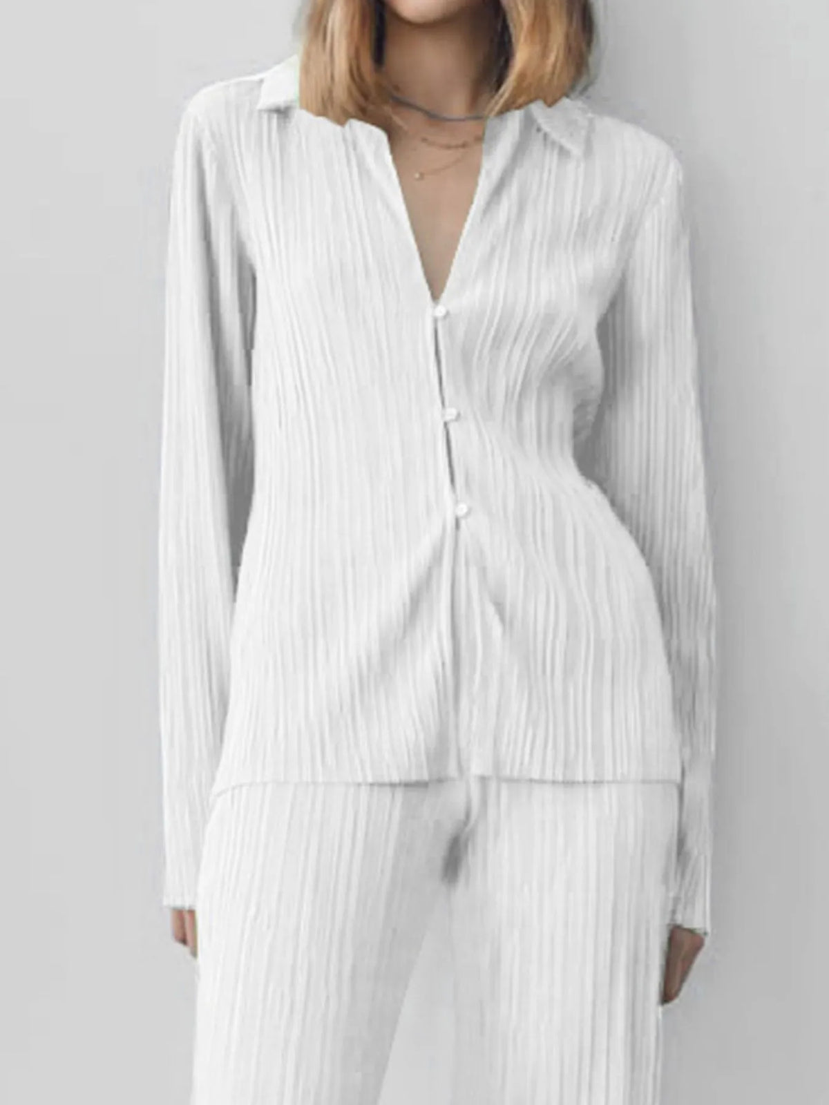 Texture Long Sleeve Top and Pants Lounge Set -