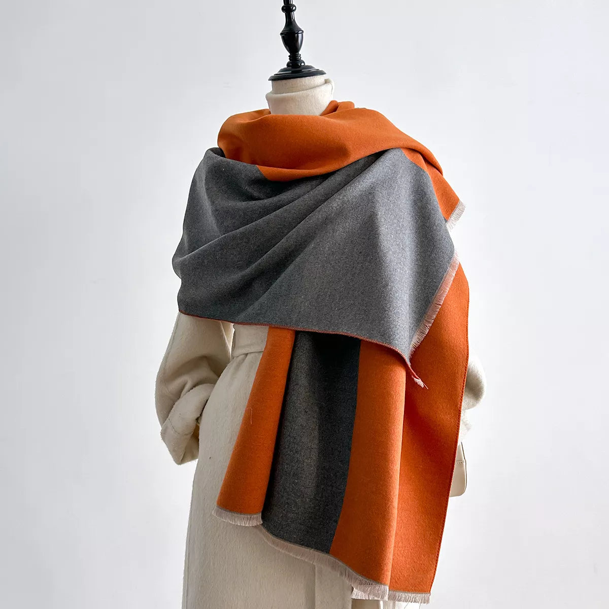 Two-Tone Raw Hem Scarf - Orange One Size
