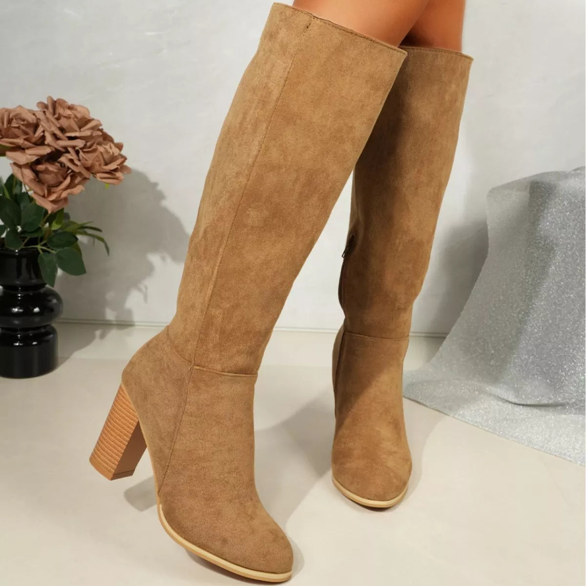 Point Toe Block Heels Boots -