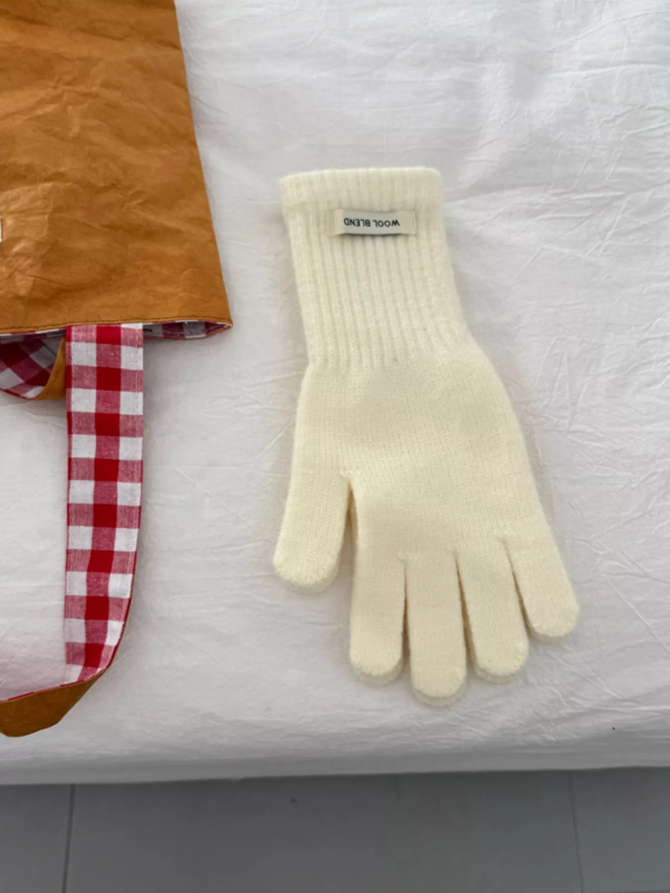 Warm Knitted Gloves - Off-white One Size