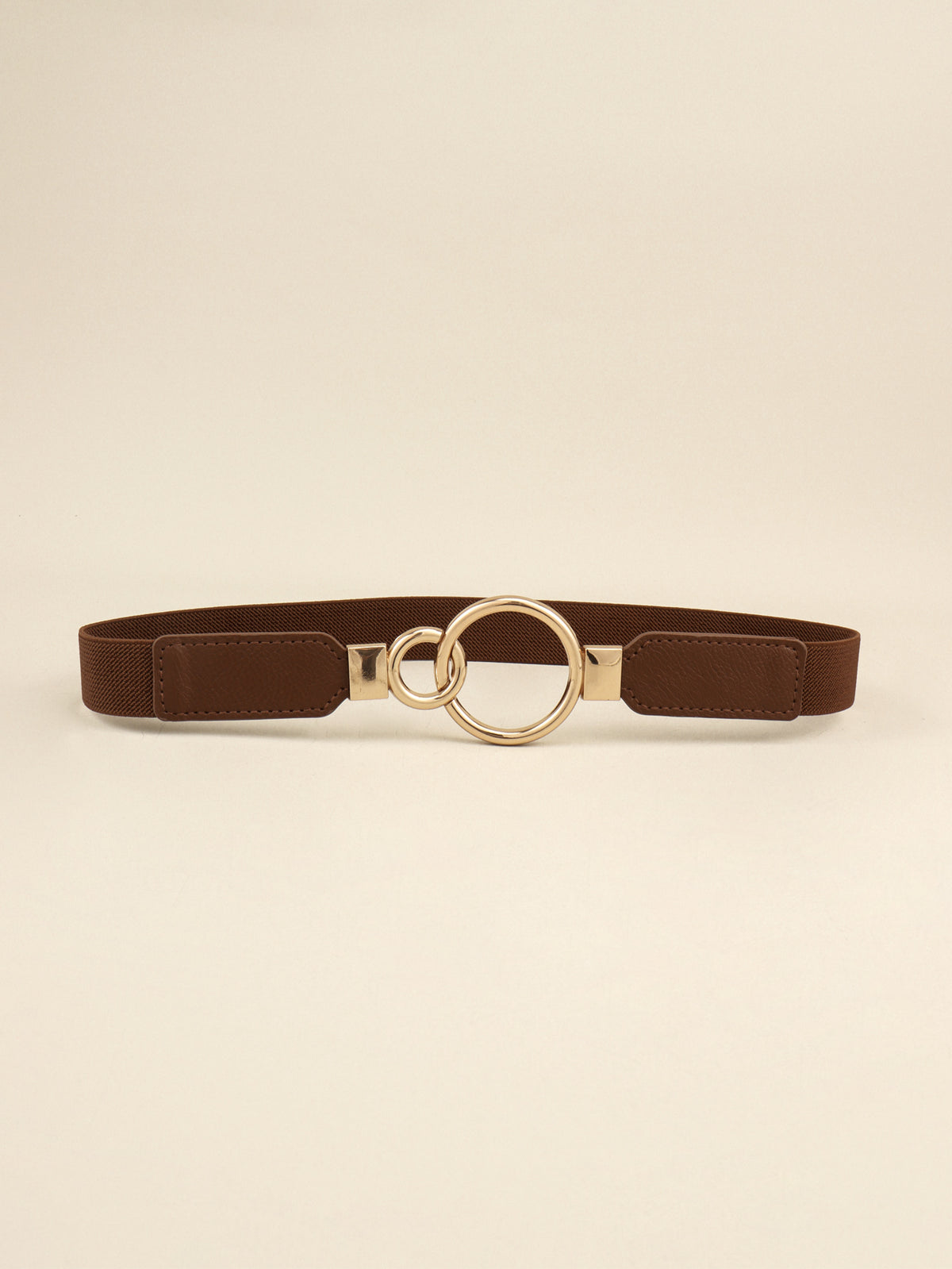 Double Ring Buckle Elastic PU Belt - Chocolate One Size